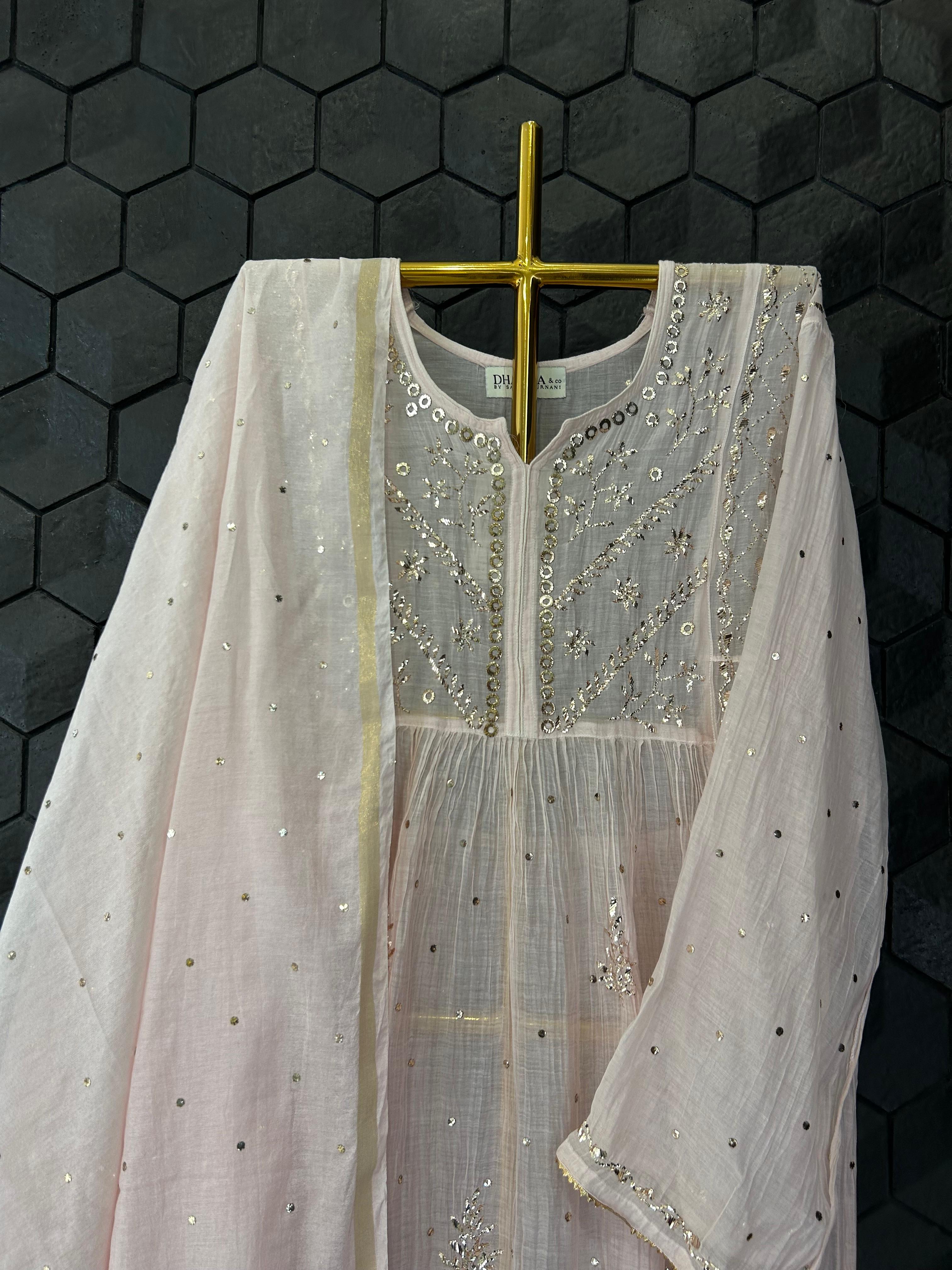 Pink Mul chanderi mukaish kurta set