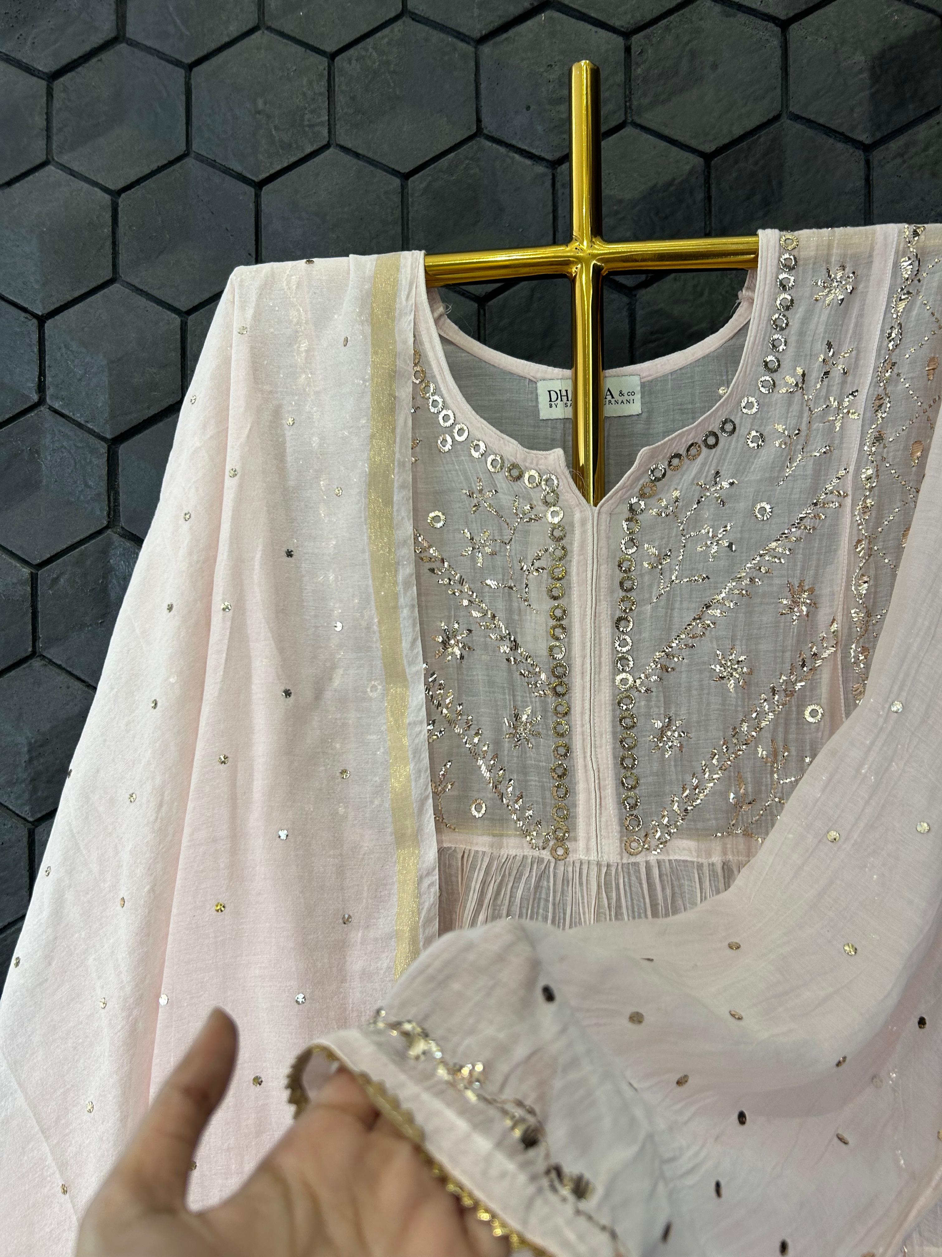 Pink Mul chanderi mukaish kurta set