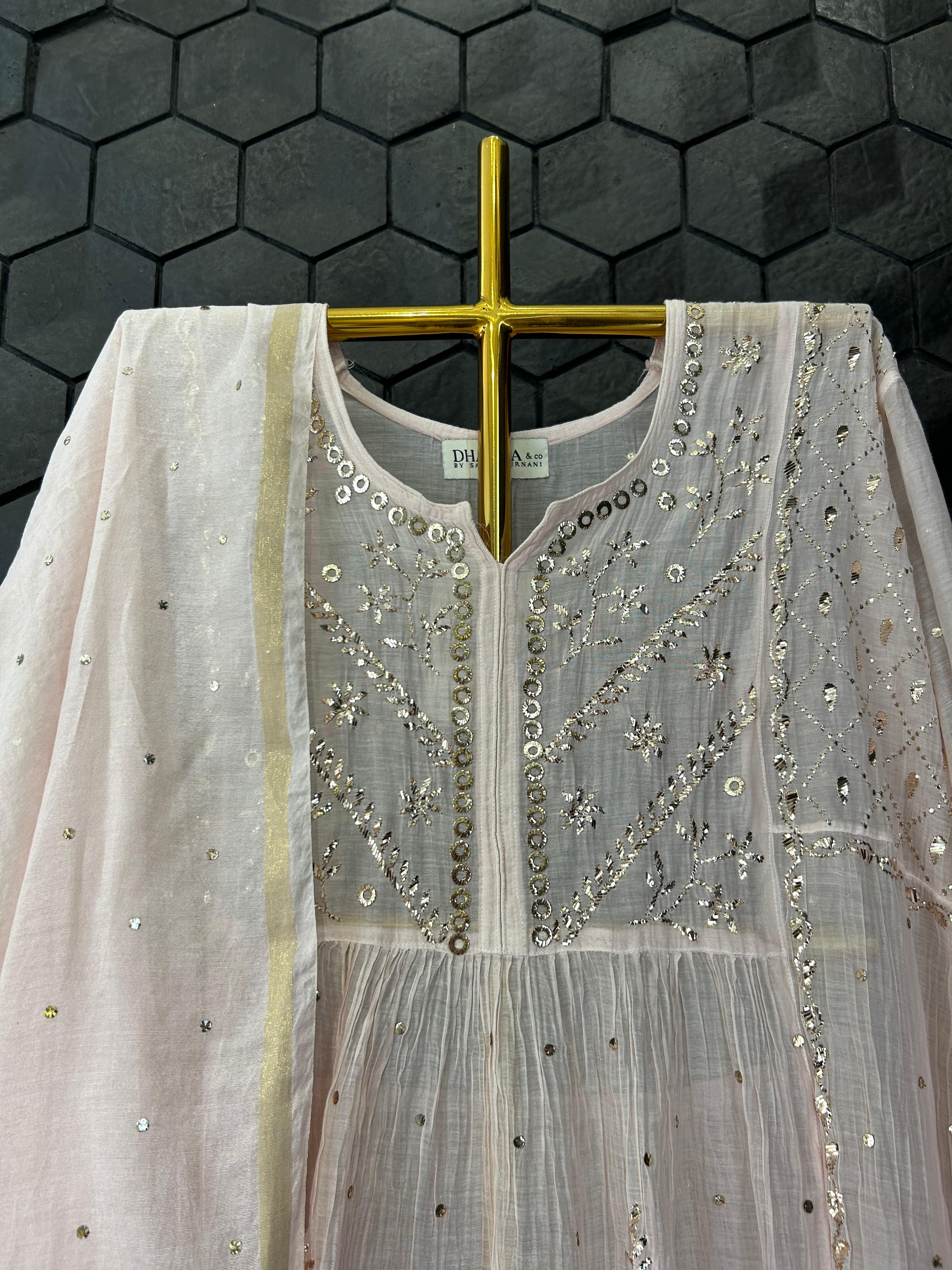 Pink Mul chanderi mukaish kurta set