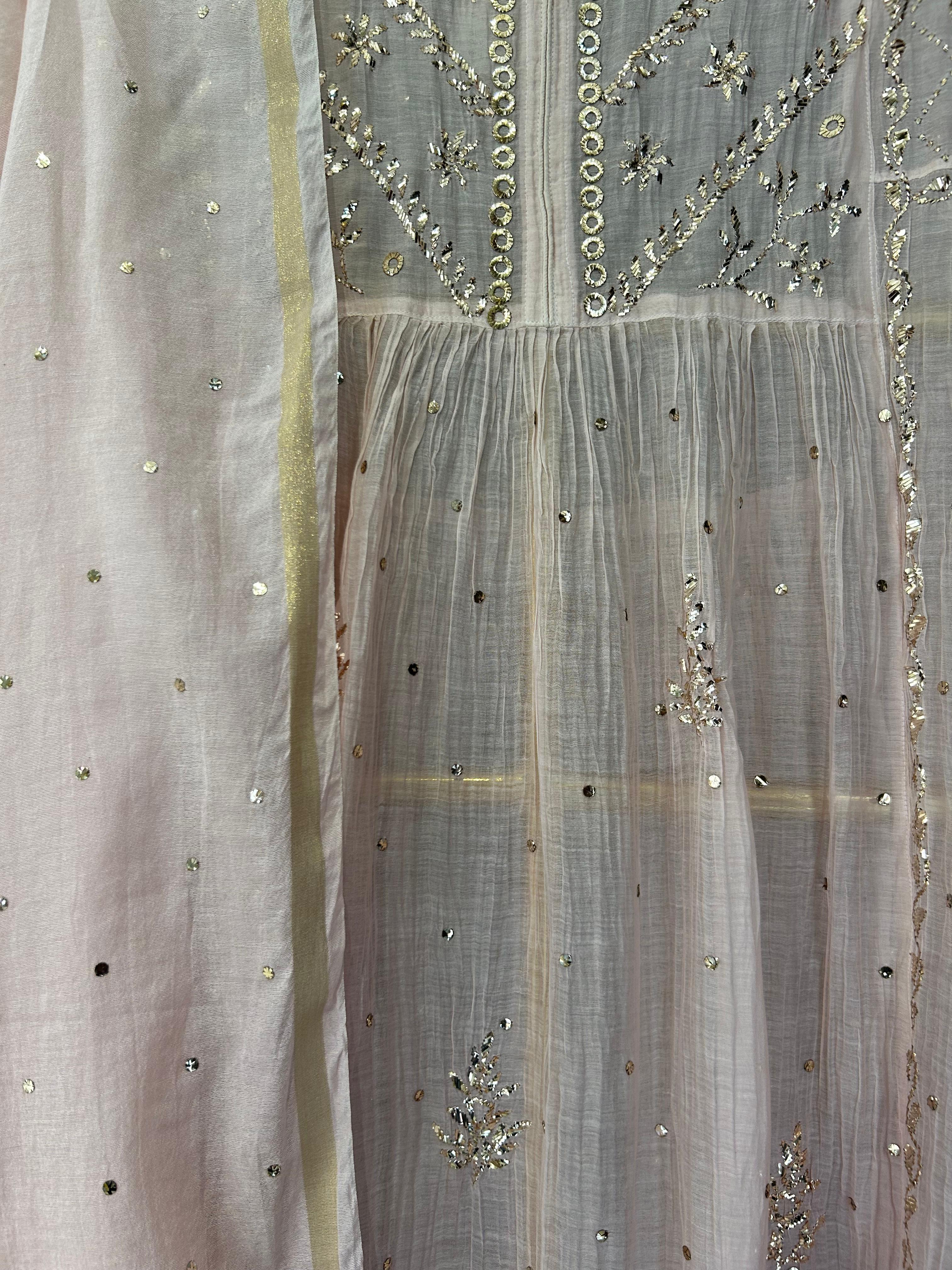 Pink Mul chanderi mukaish kurta set