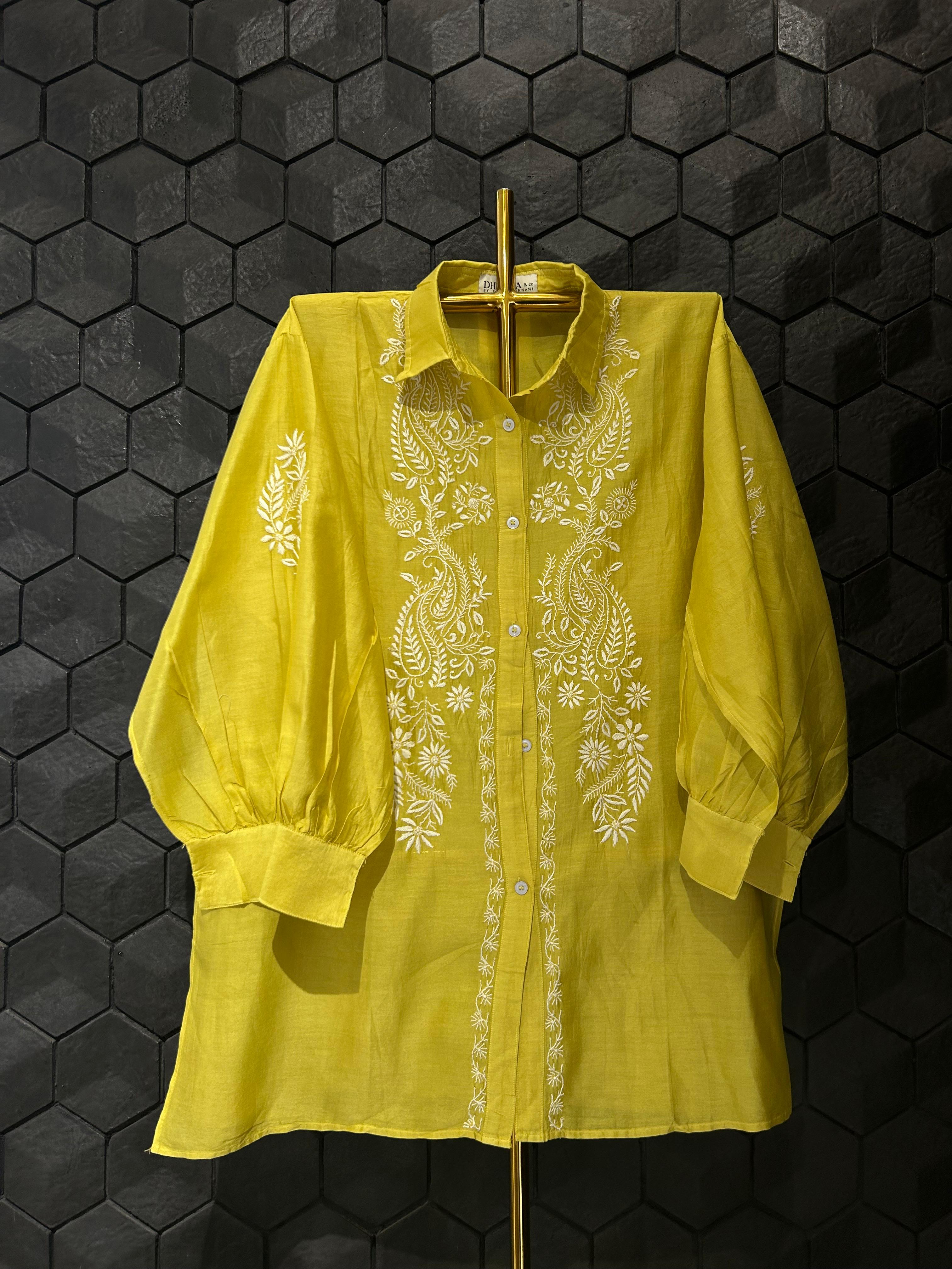 Lime Green chanderi chikankari co-ord set