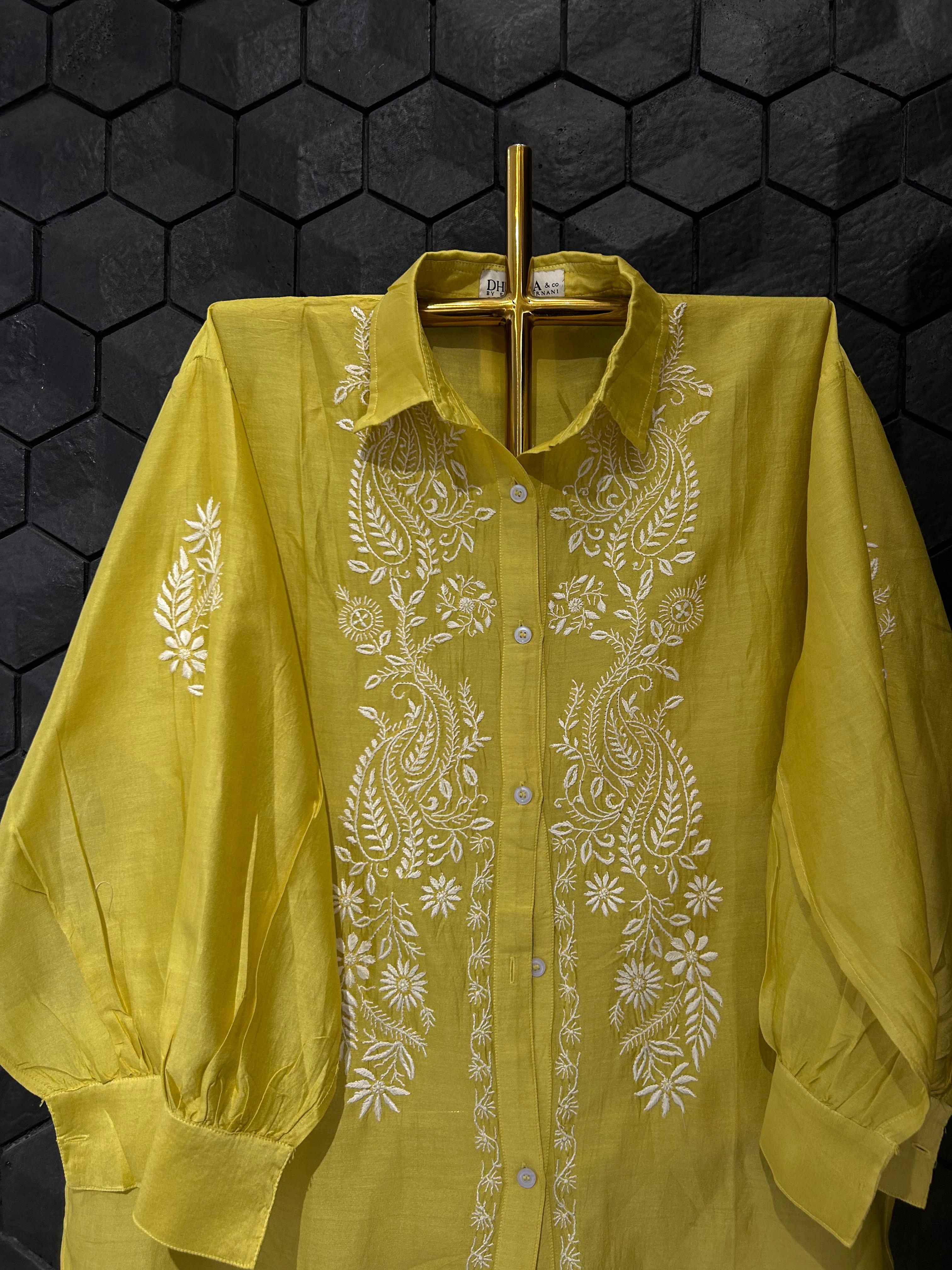 Lime Green chanderi chikankari co-ord set