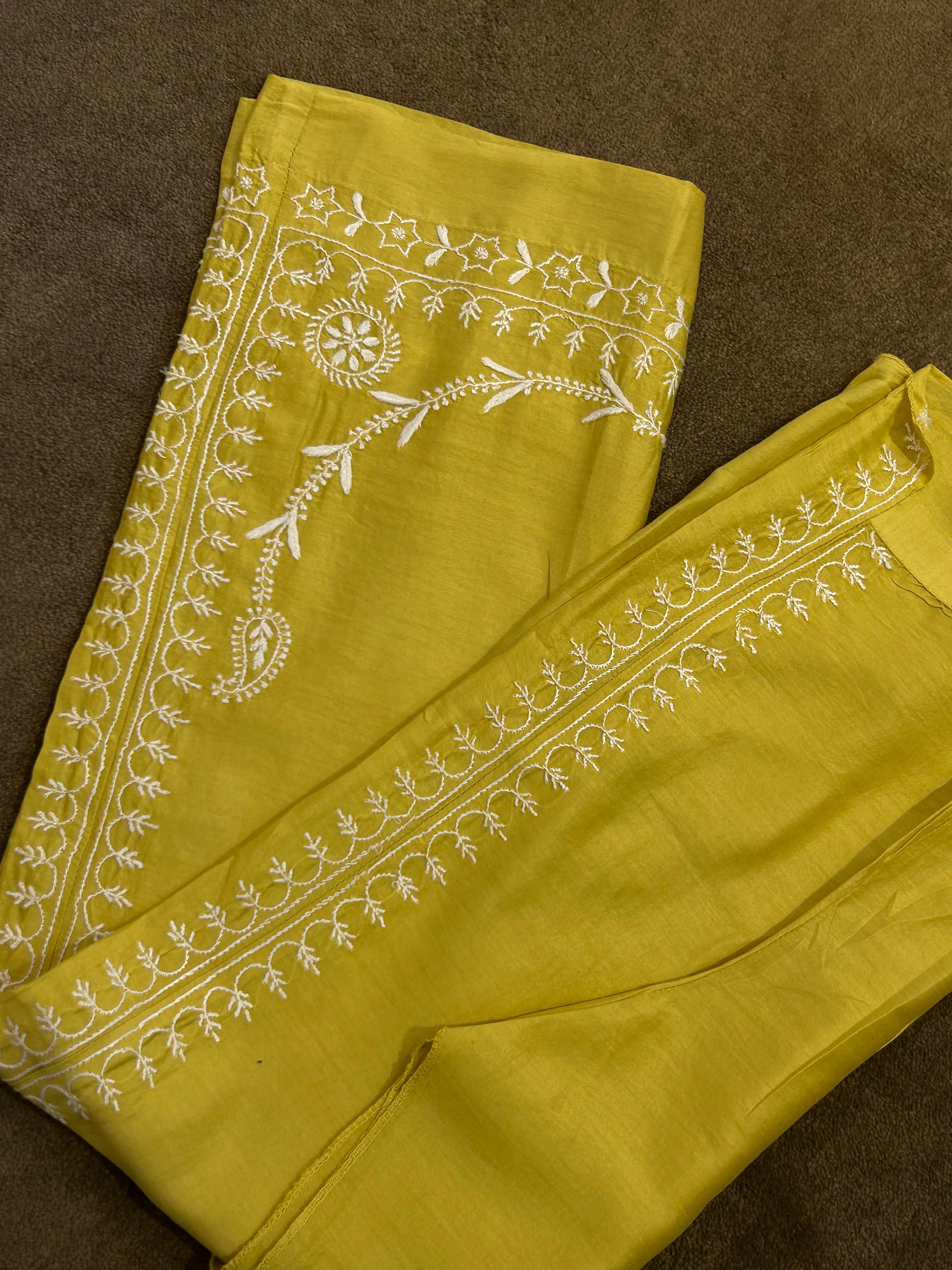 Lime Green chanderi chikankari co-ord set