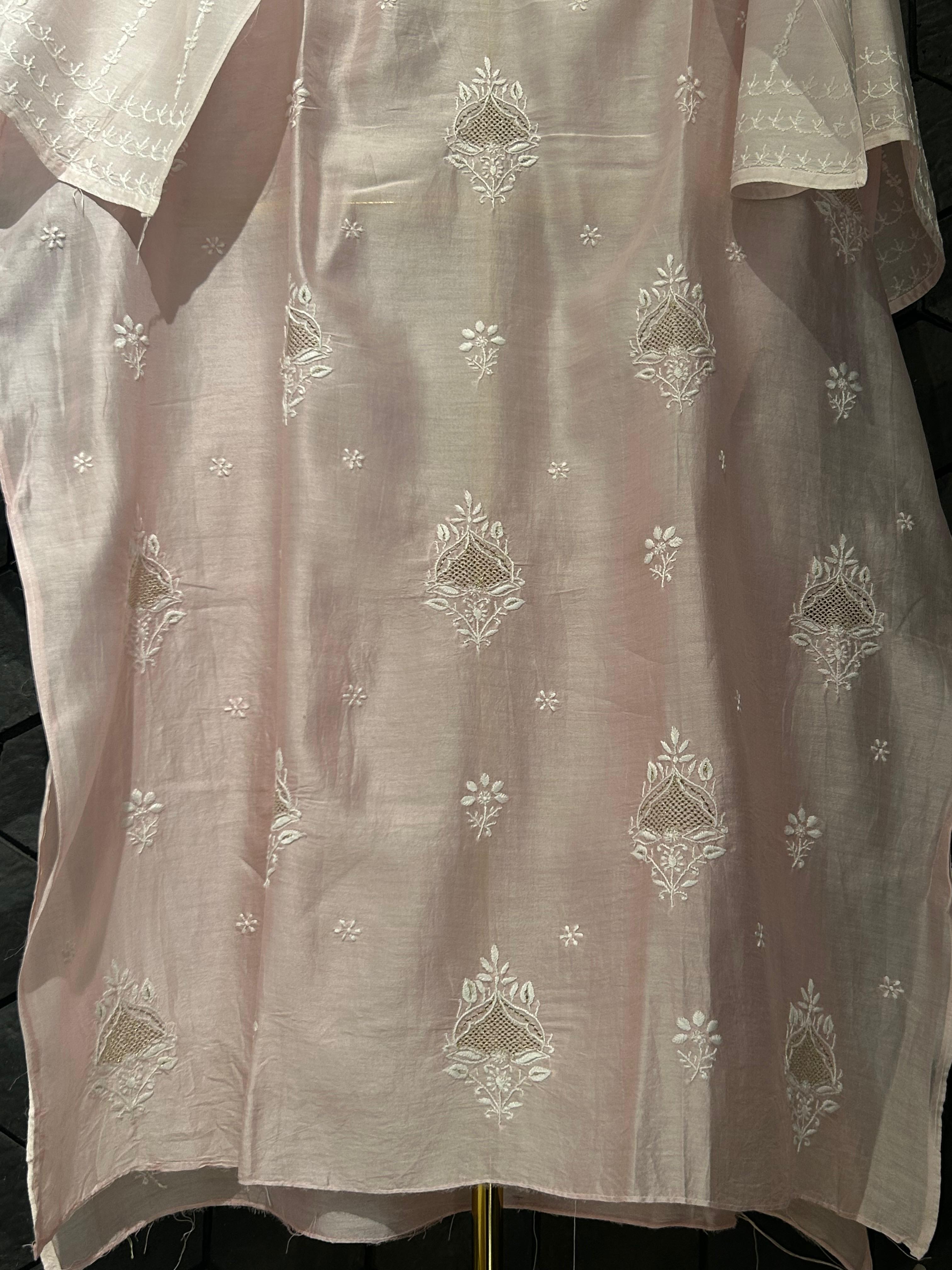 Pink mul chanderi chikankari co-ord set