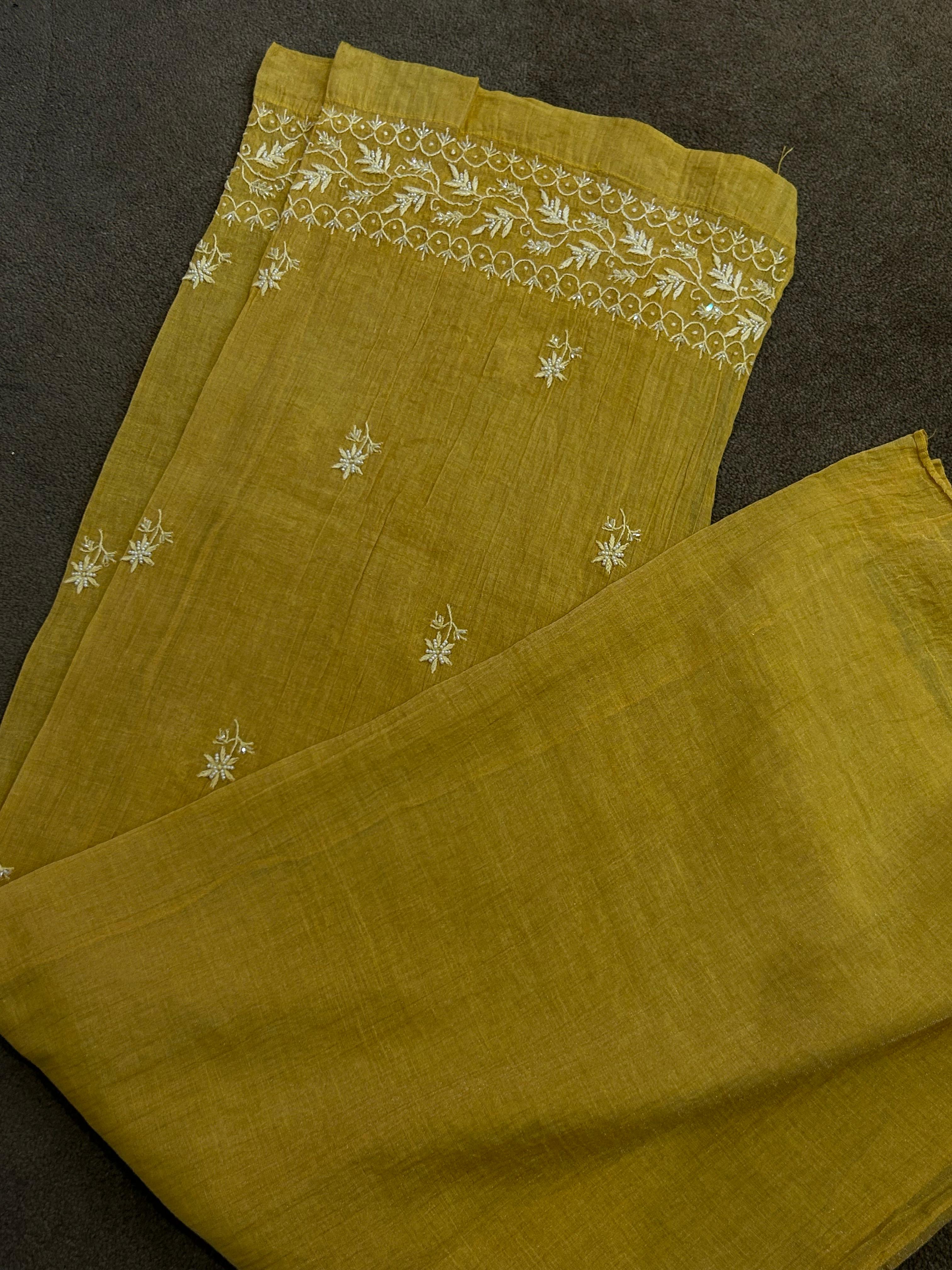 Mustard tissue chikankari co-ord set