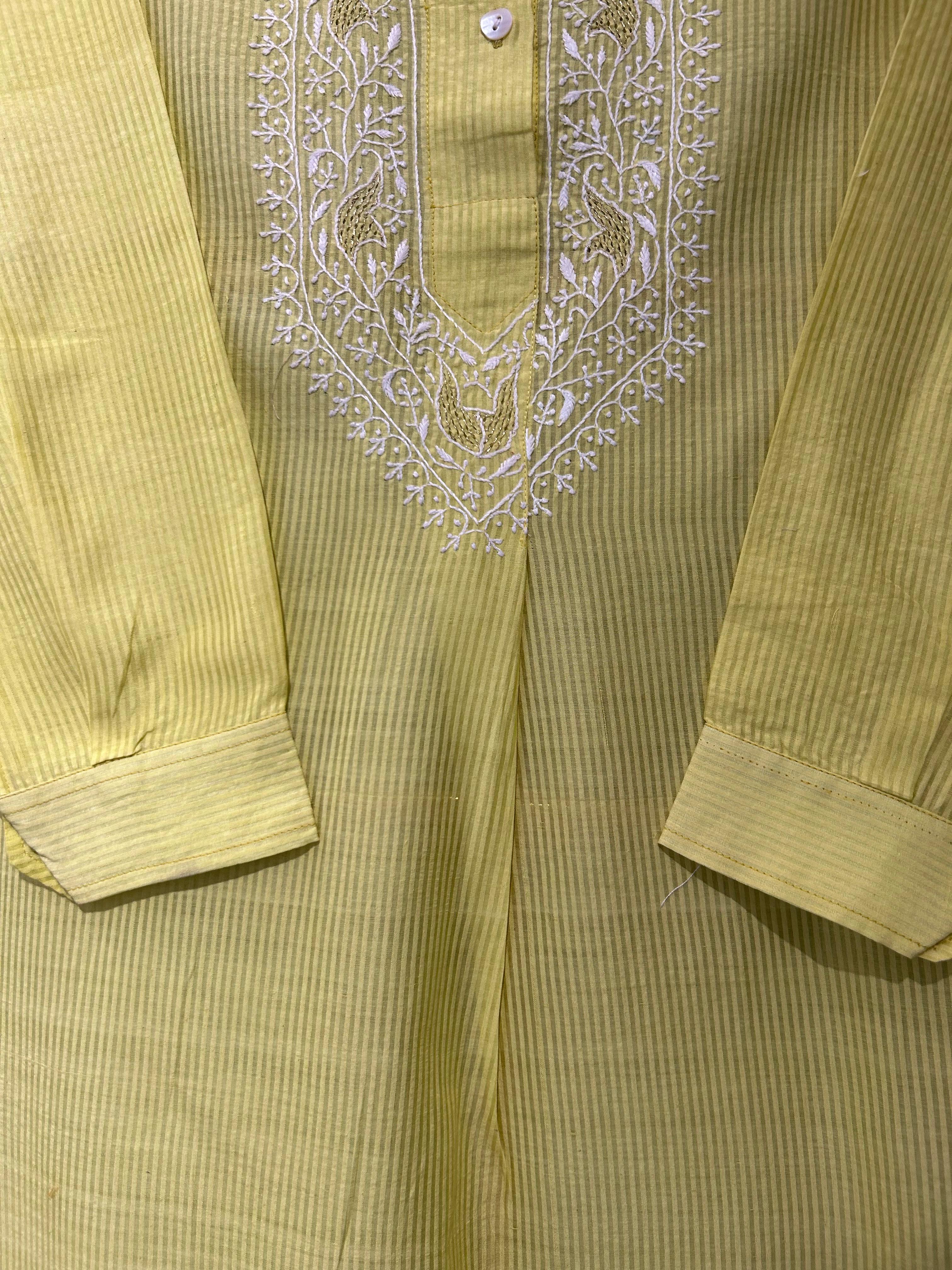 Lime Green chanderi chikankari long shirt