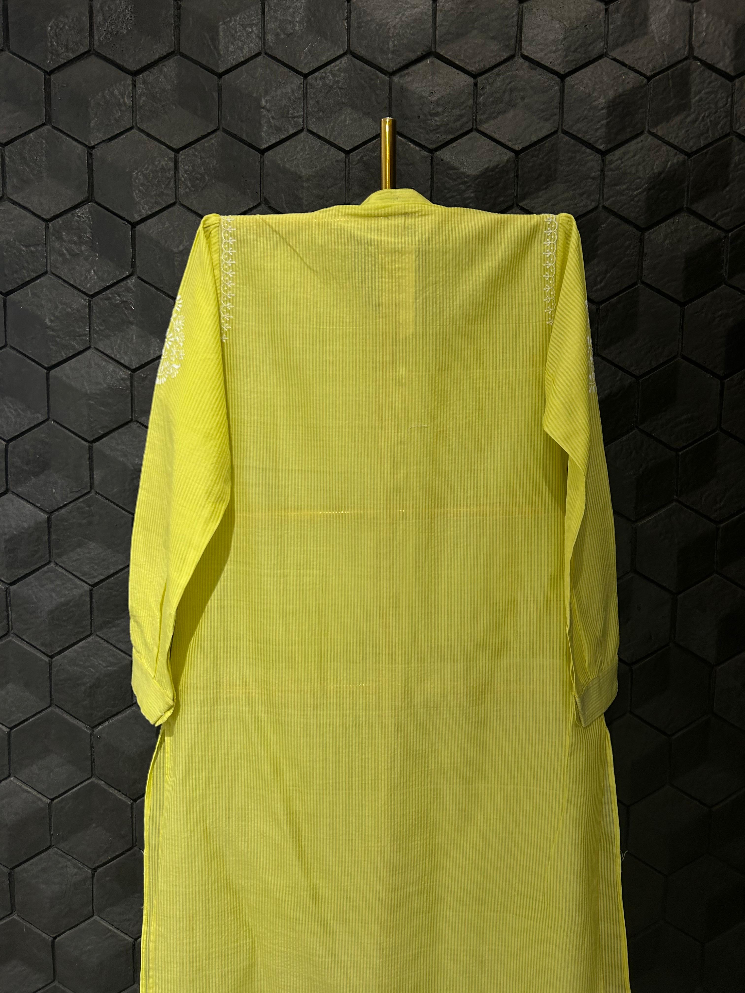 Lime Green chanderi chikankari long shirt