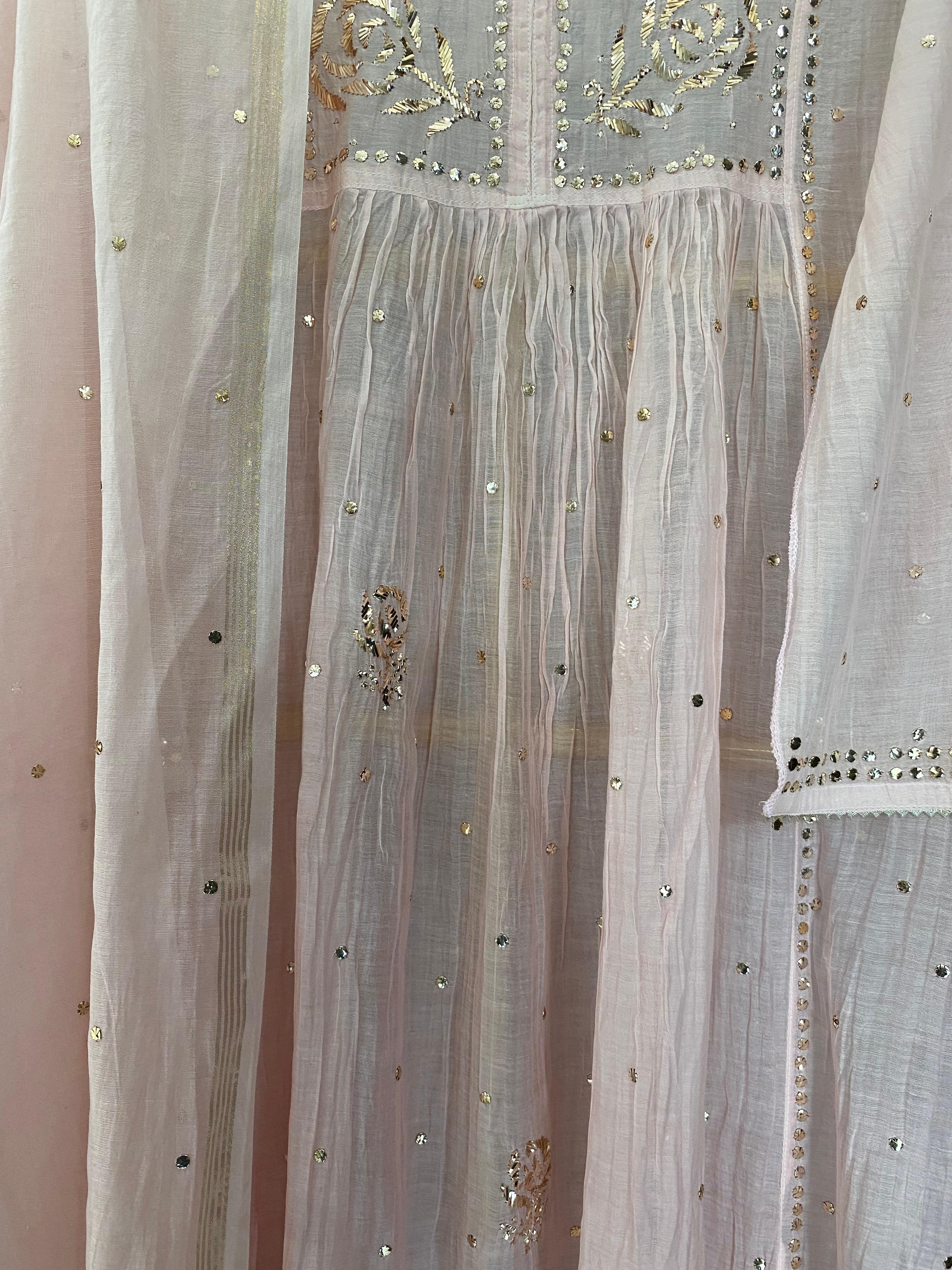 Pink Mul Chanderi mukaish kurta set