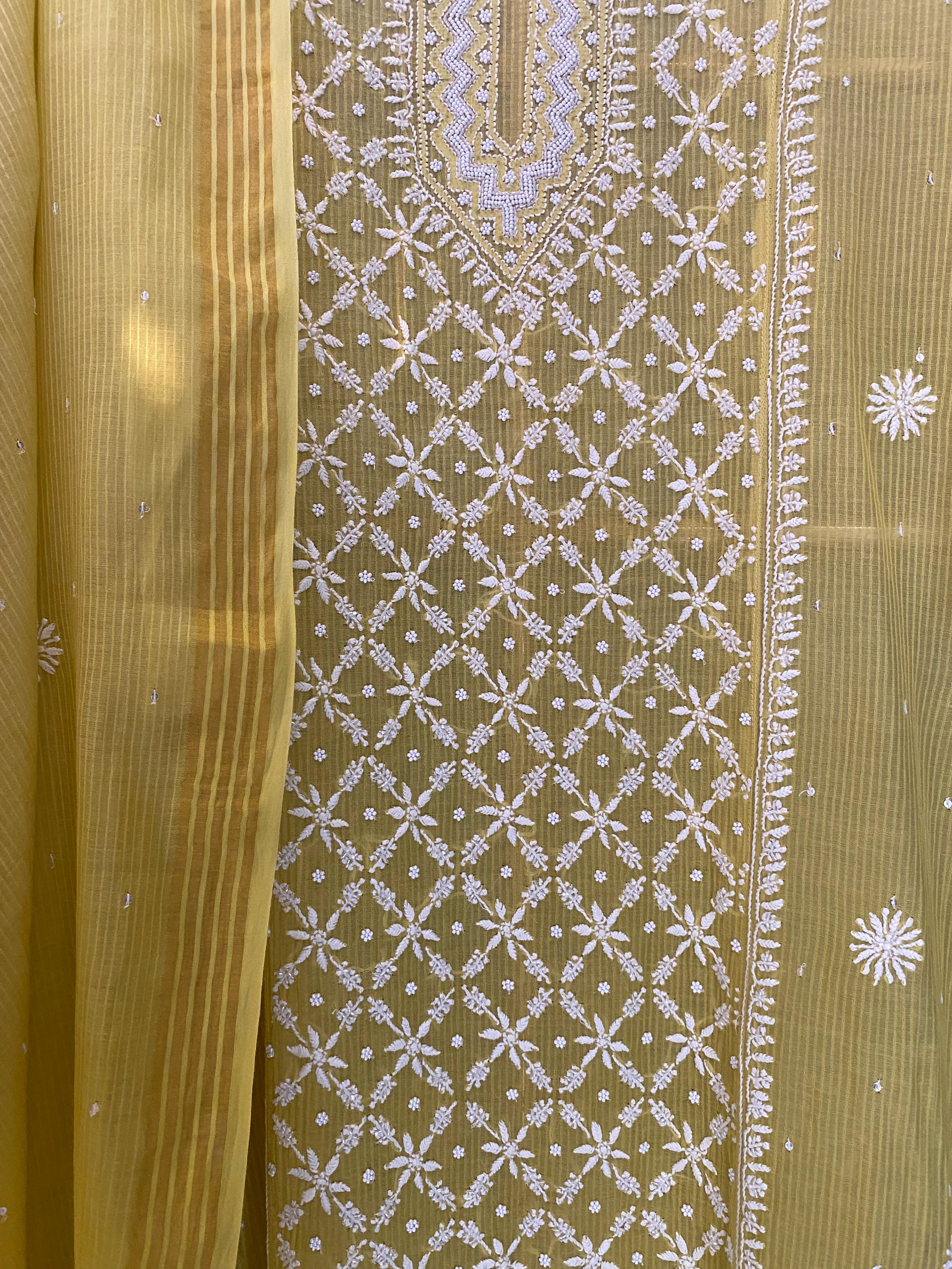 Lime green maheshwari chikankari kurta set