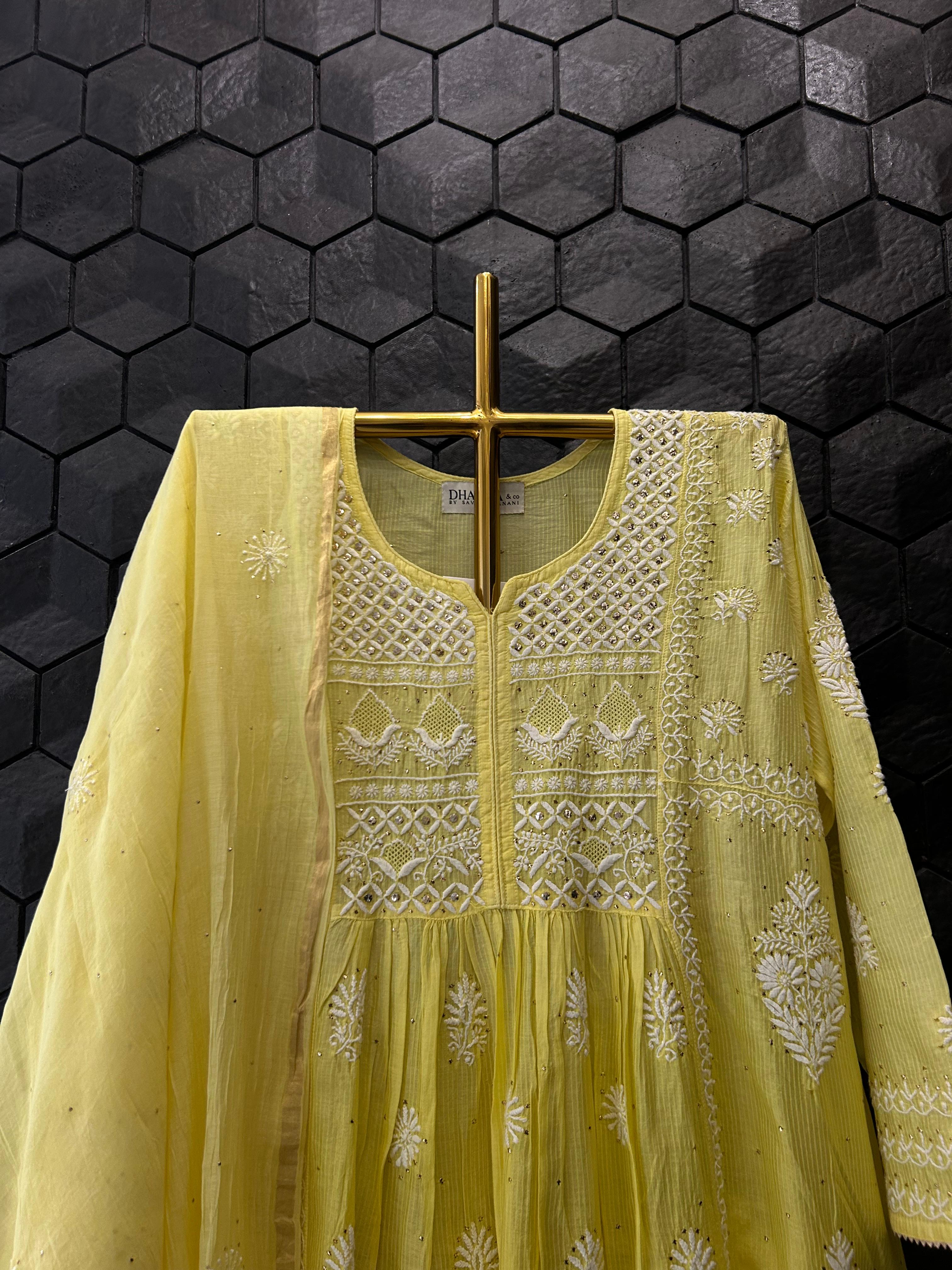 Lime Yellow maheshwari sharara set