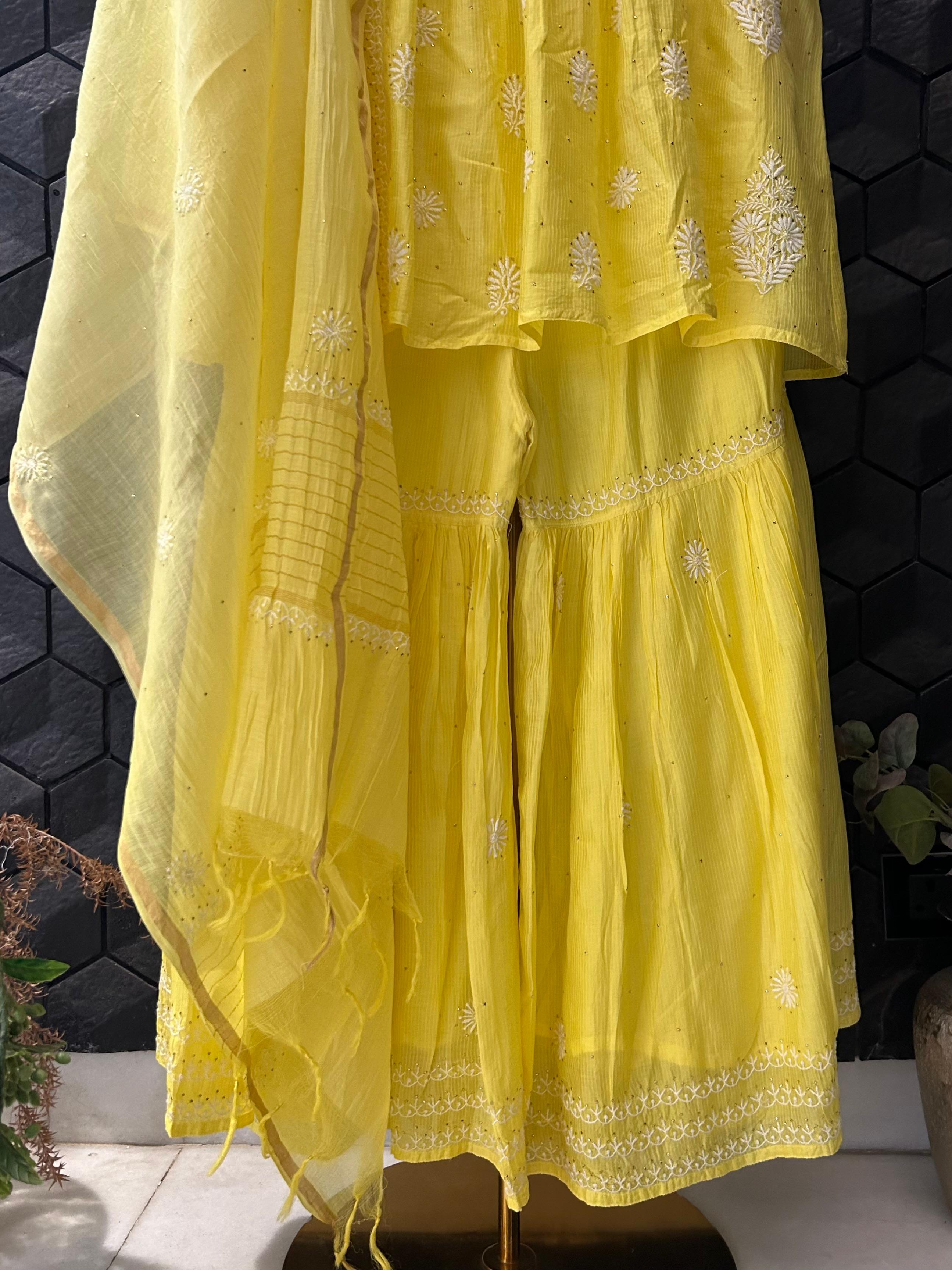 Lime Yellow maheshwari sharara set