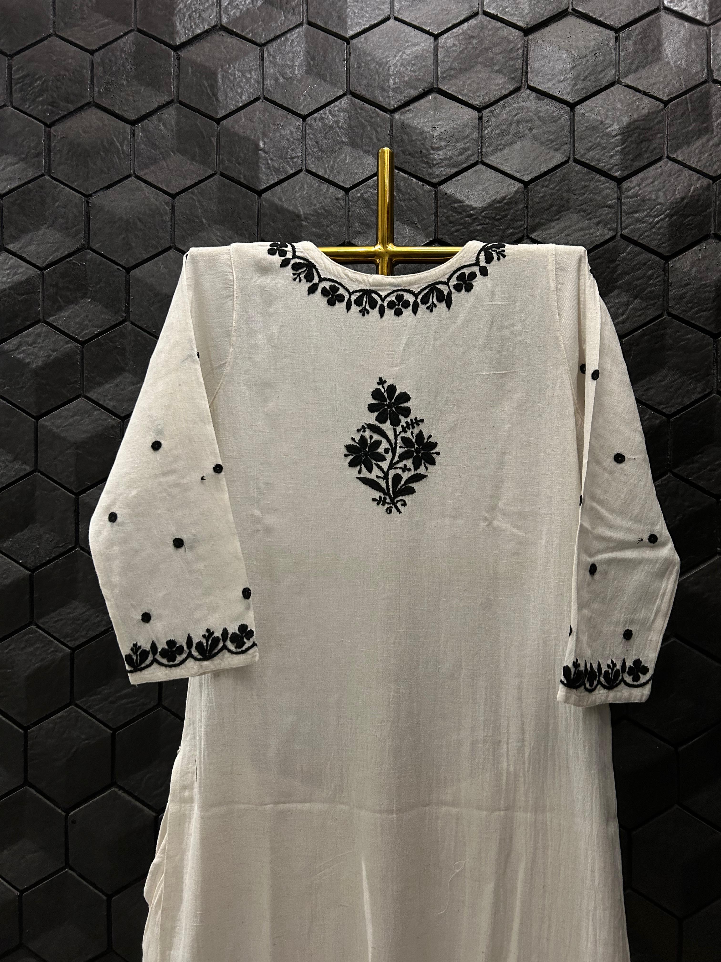 White Lenin chikankari co-ord set
