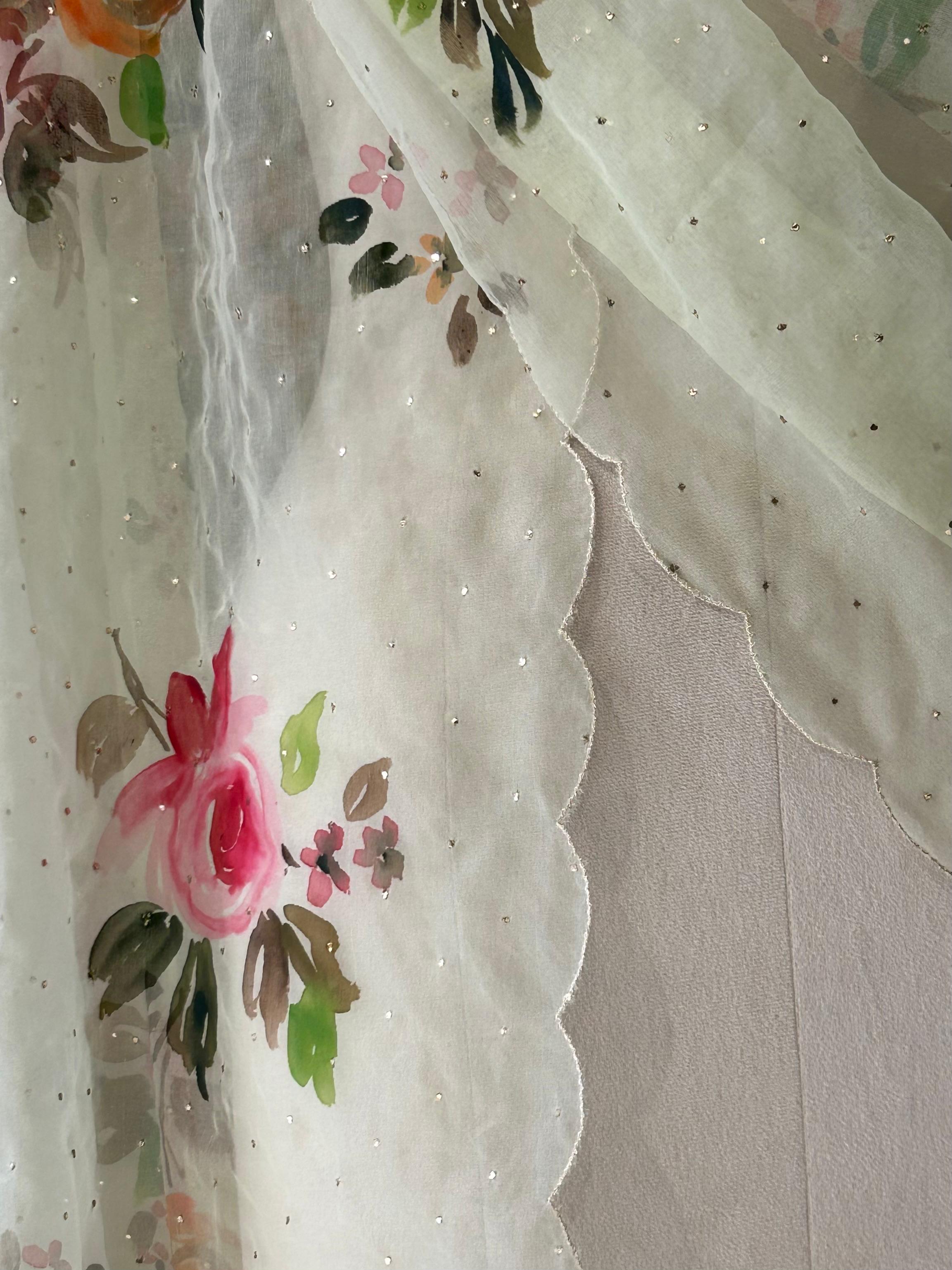 Green organza chikankari dupatta