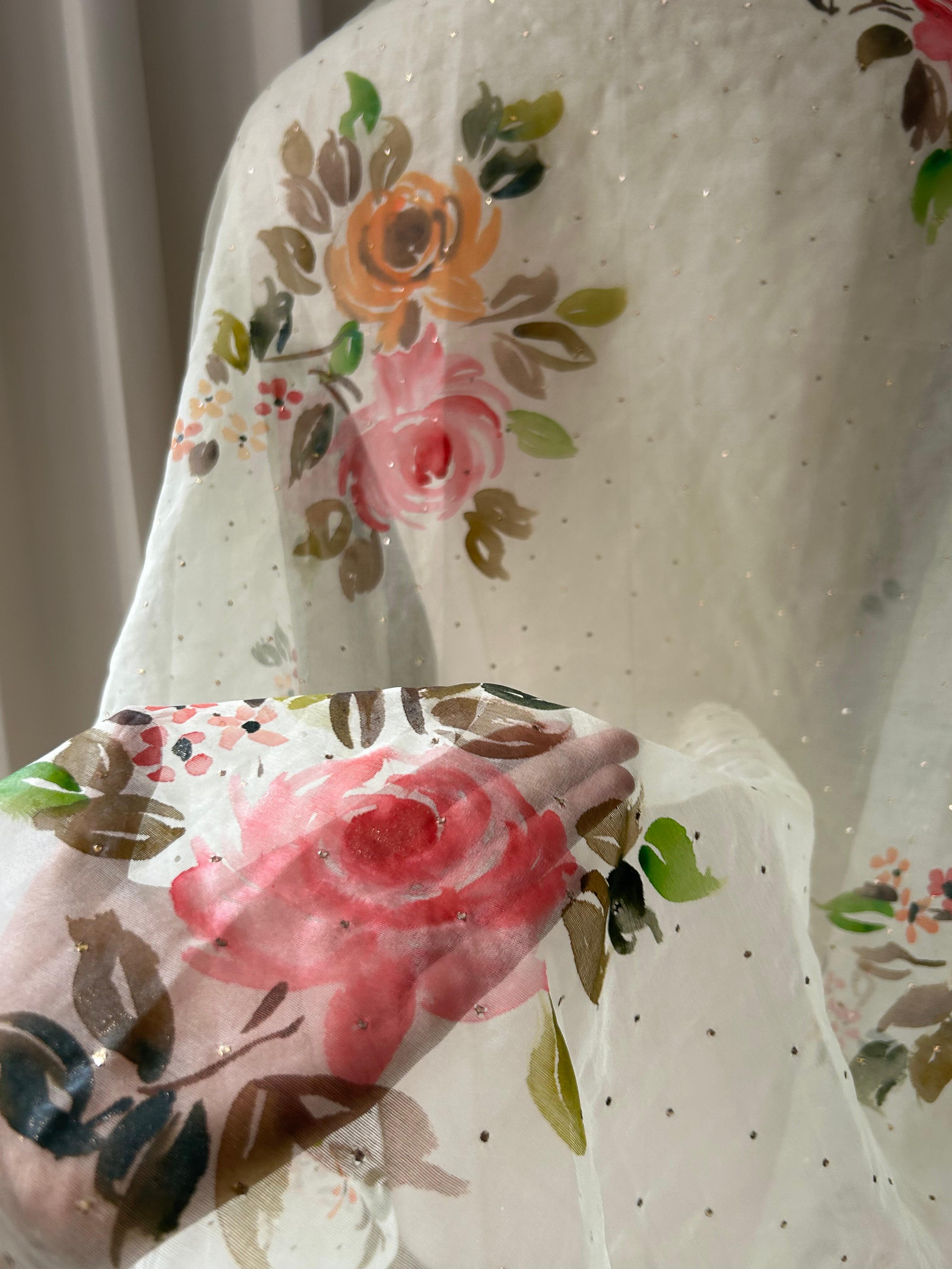 Green organza chikankari dupatta