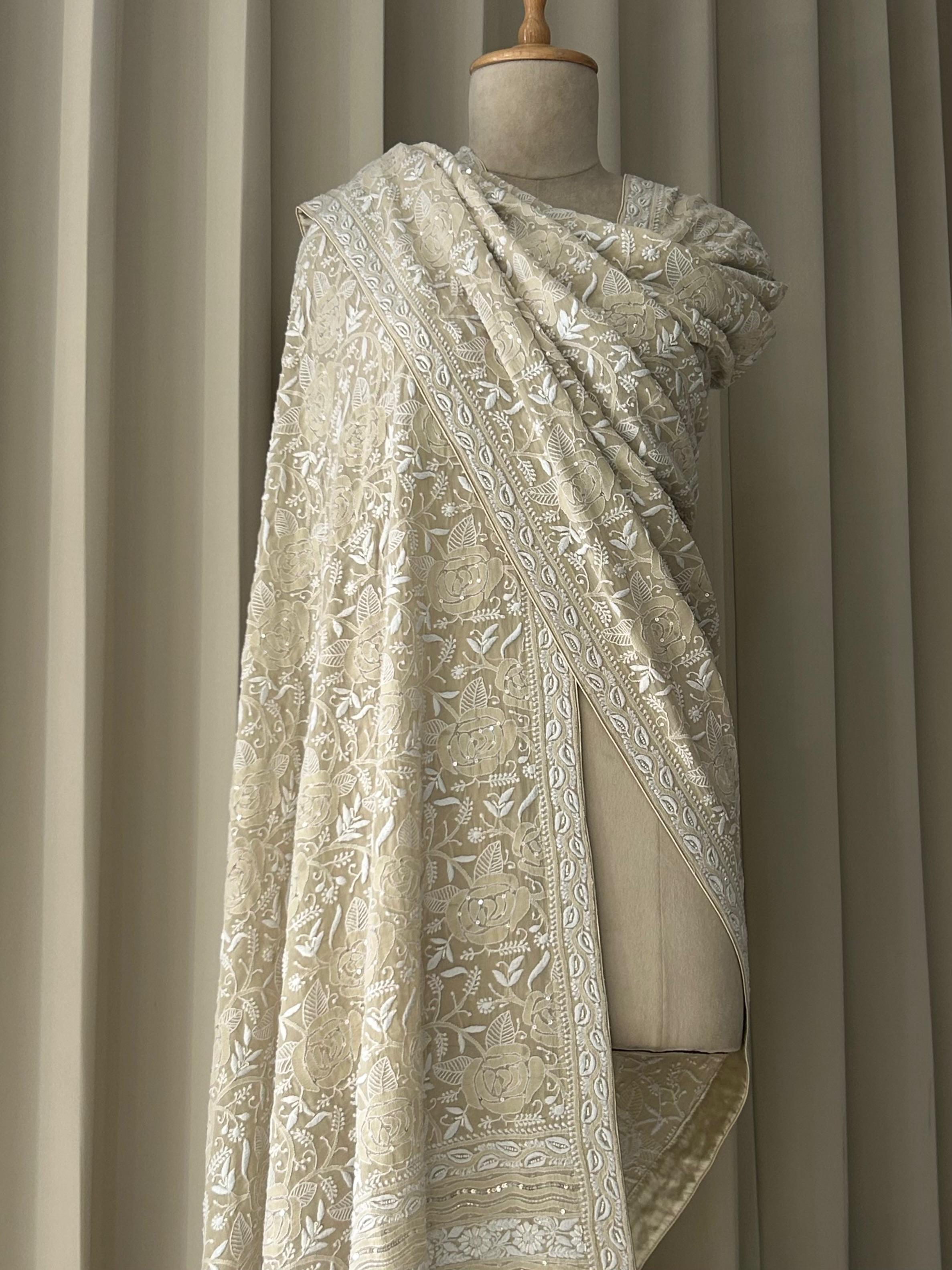 Ivory Georgette Chikankari Dupatta