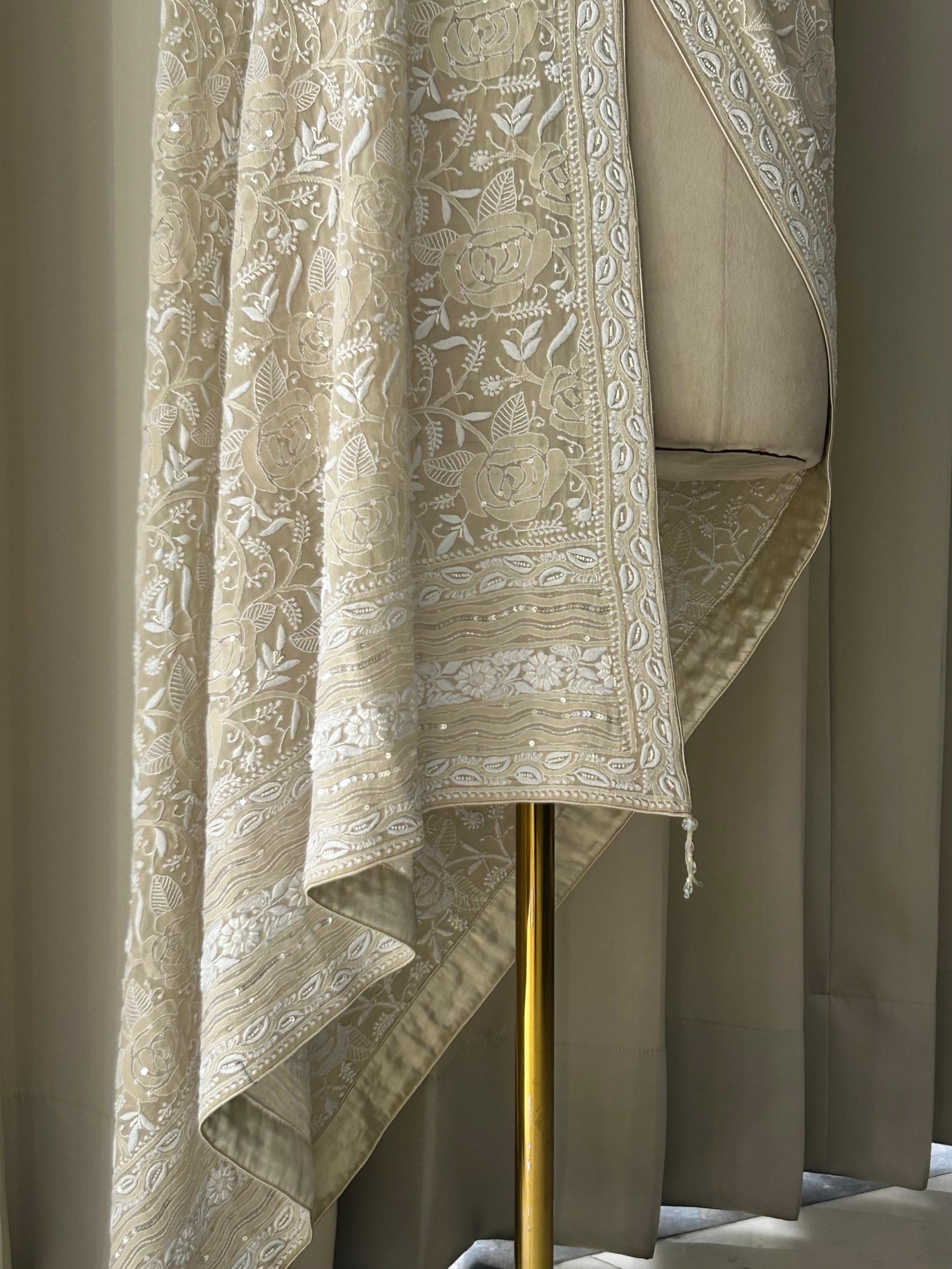 Ivory Georgette Chikankari Dupatta