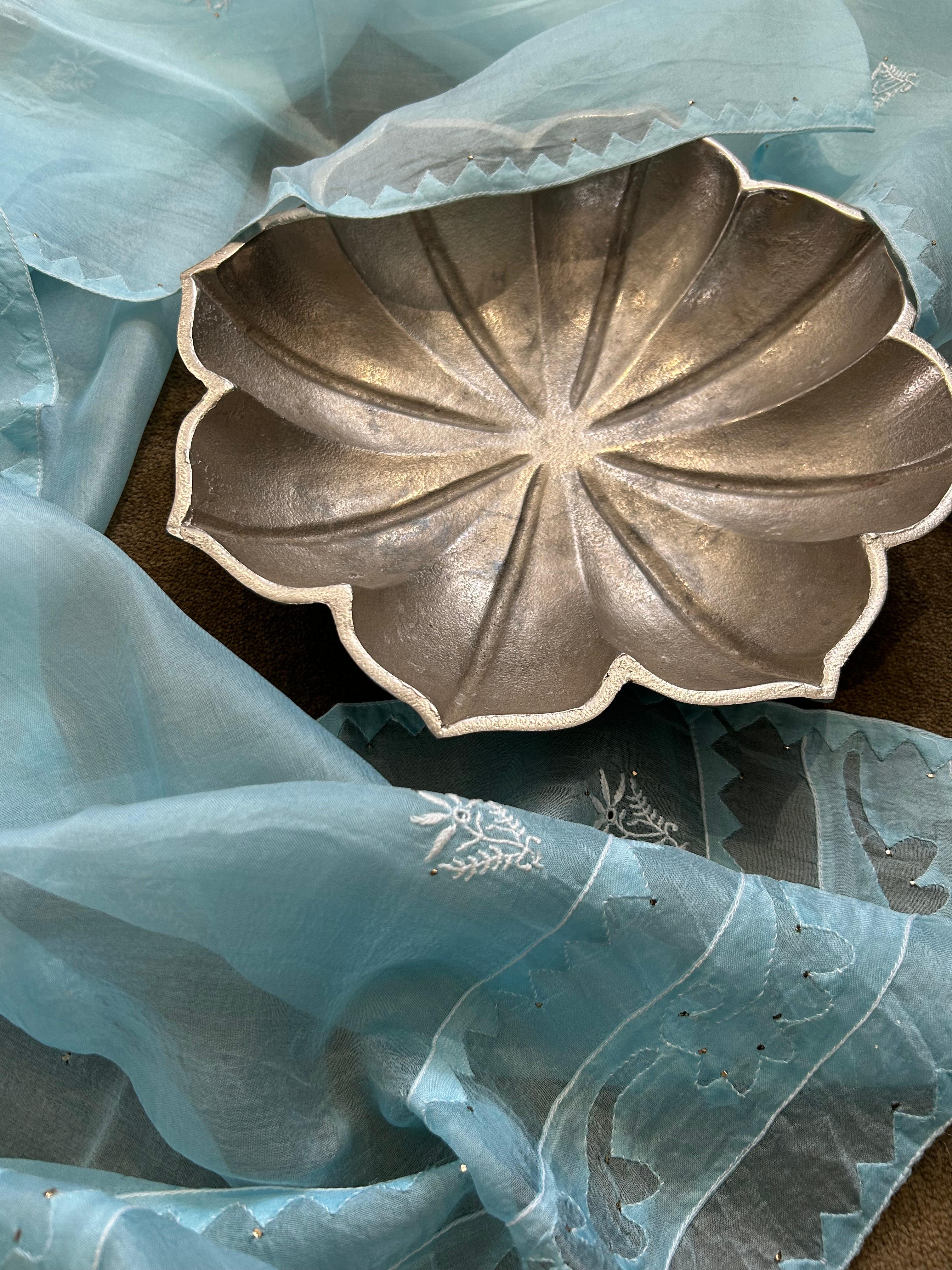 Blue organza chikankari dupatta