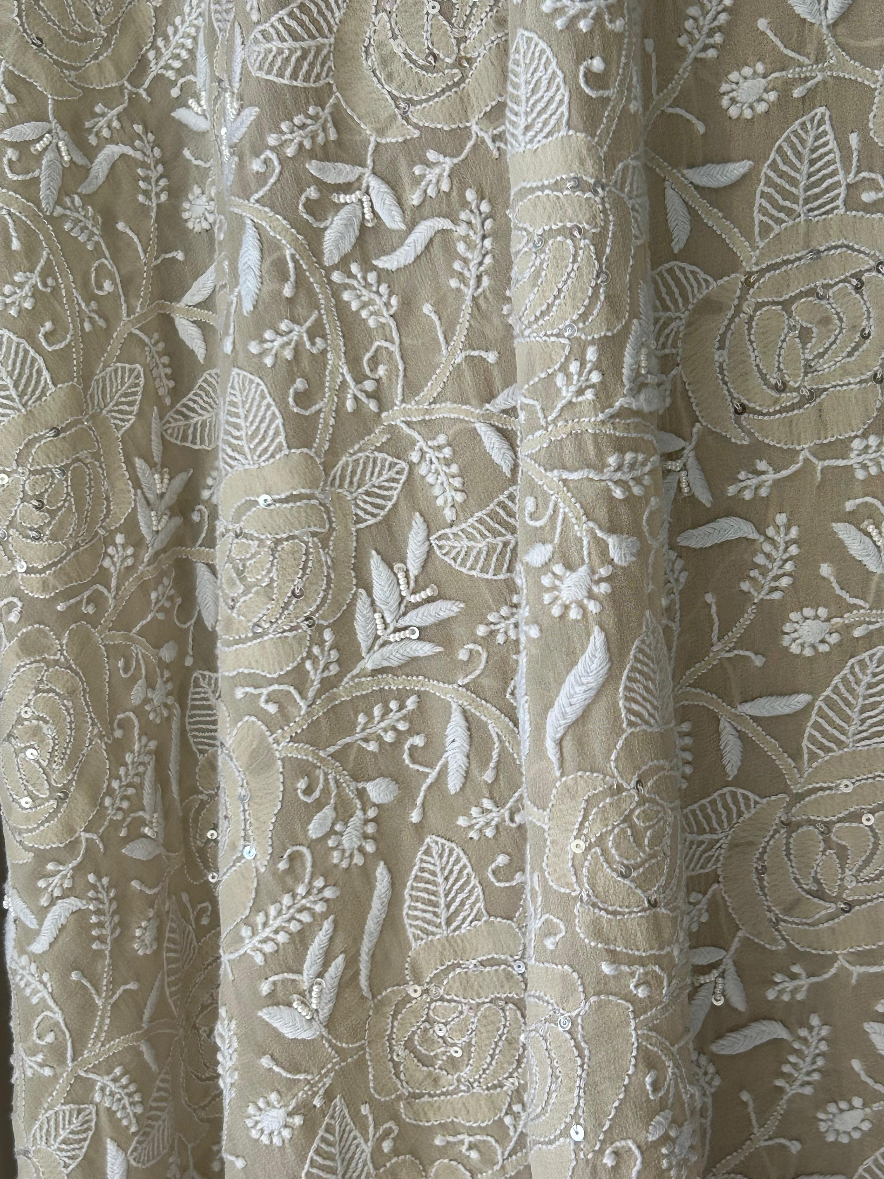 Ivory Georgette Chikankari Dupatta