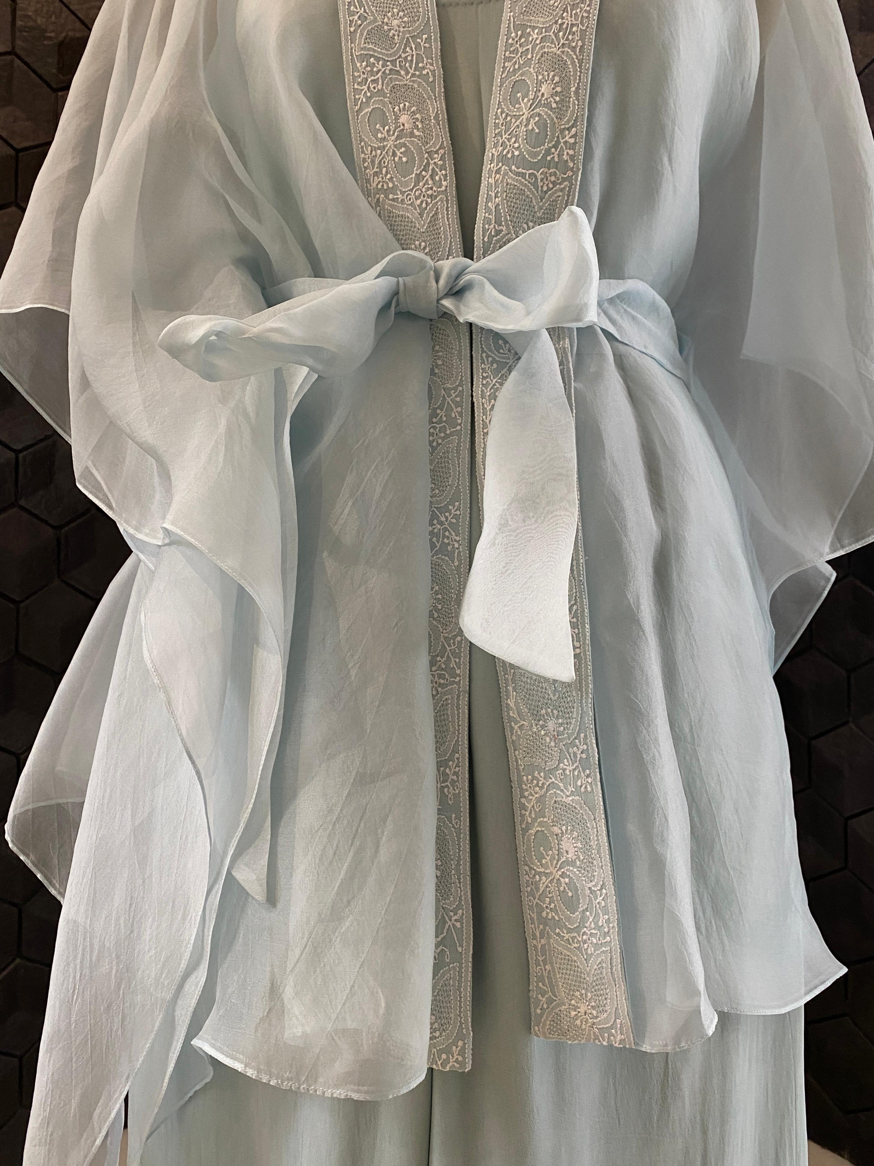 Blue organza chikankari cape set