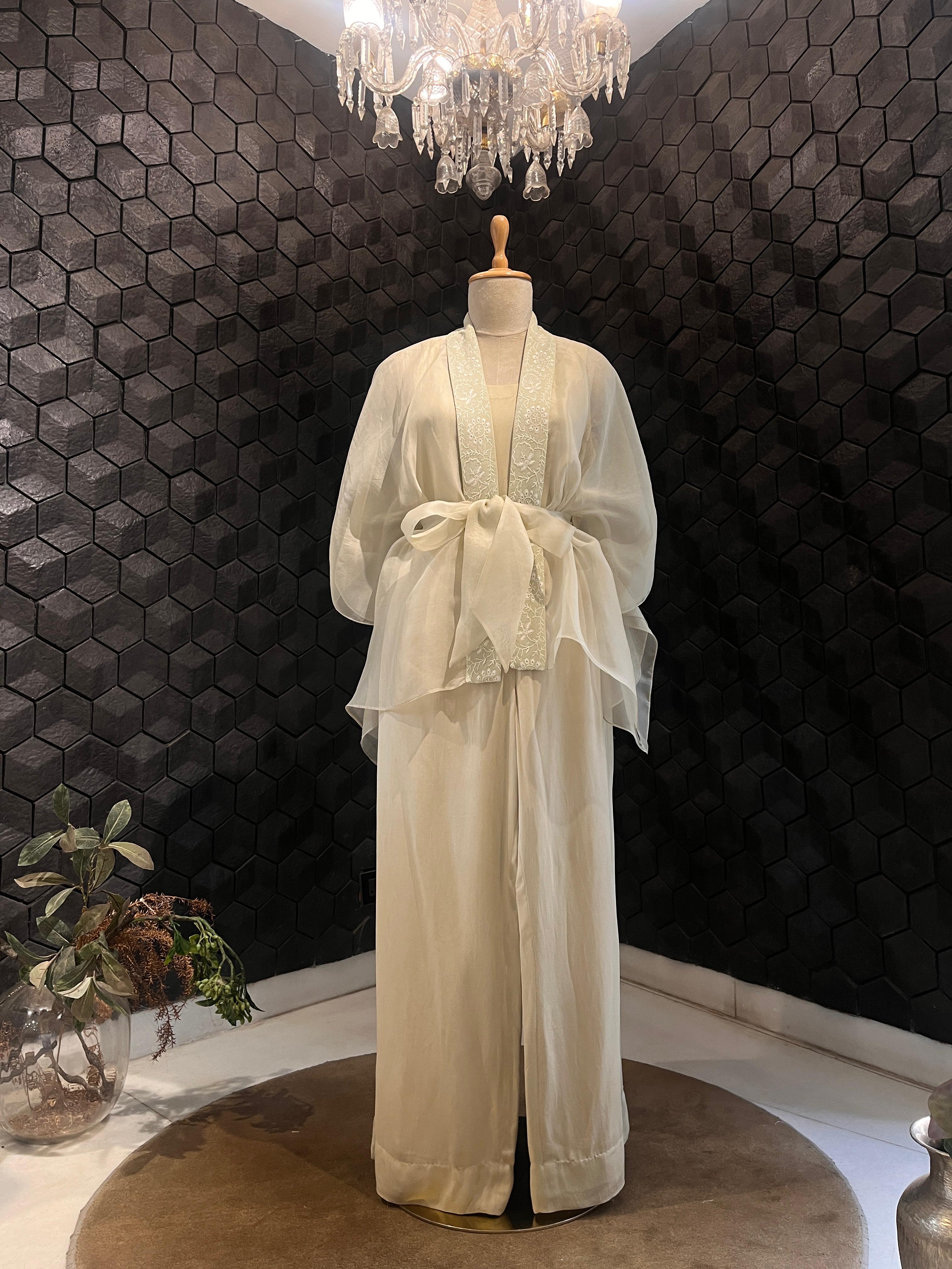 Ivory organza chikankari co-ord set