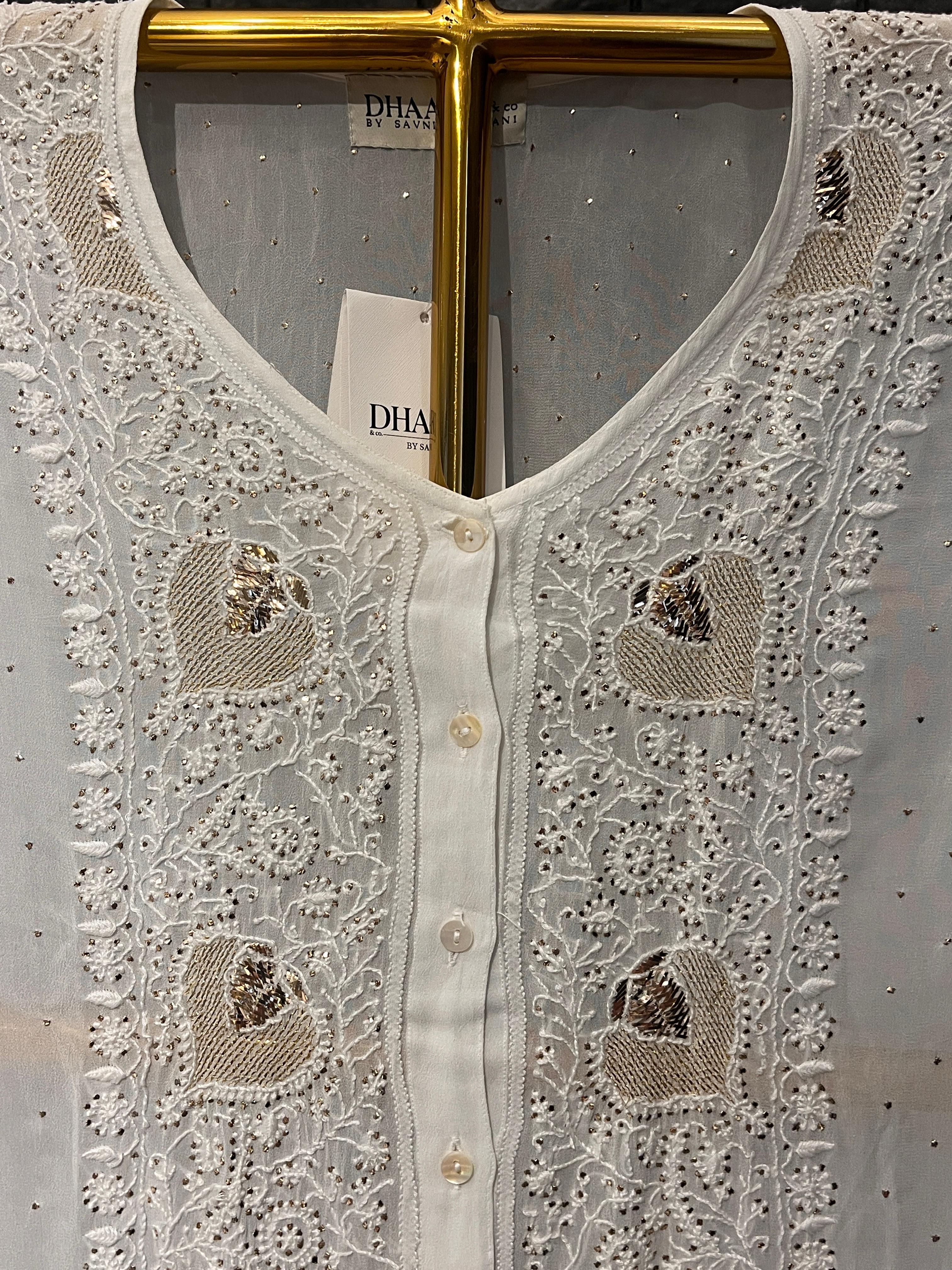 White Georgette Mukaish Chikankari Co-ord set