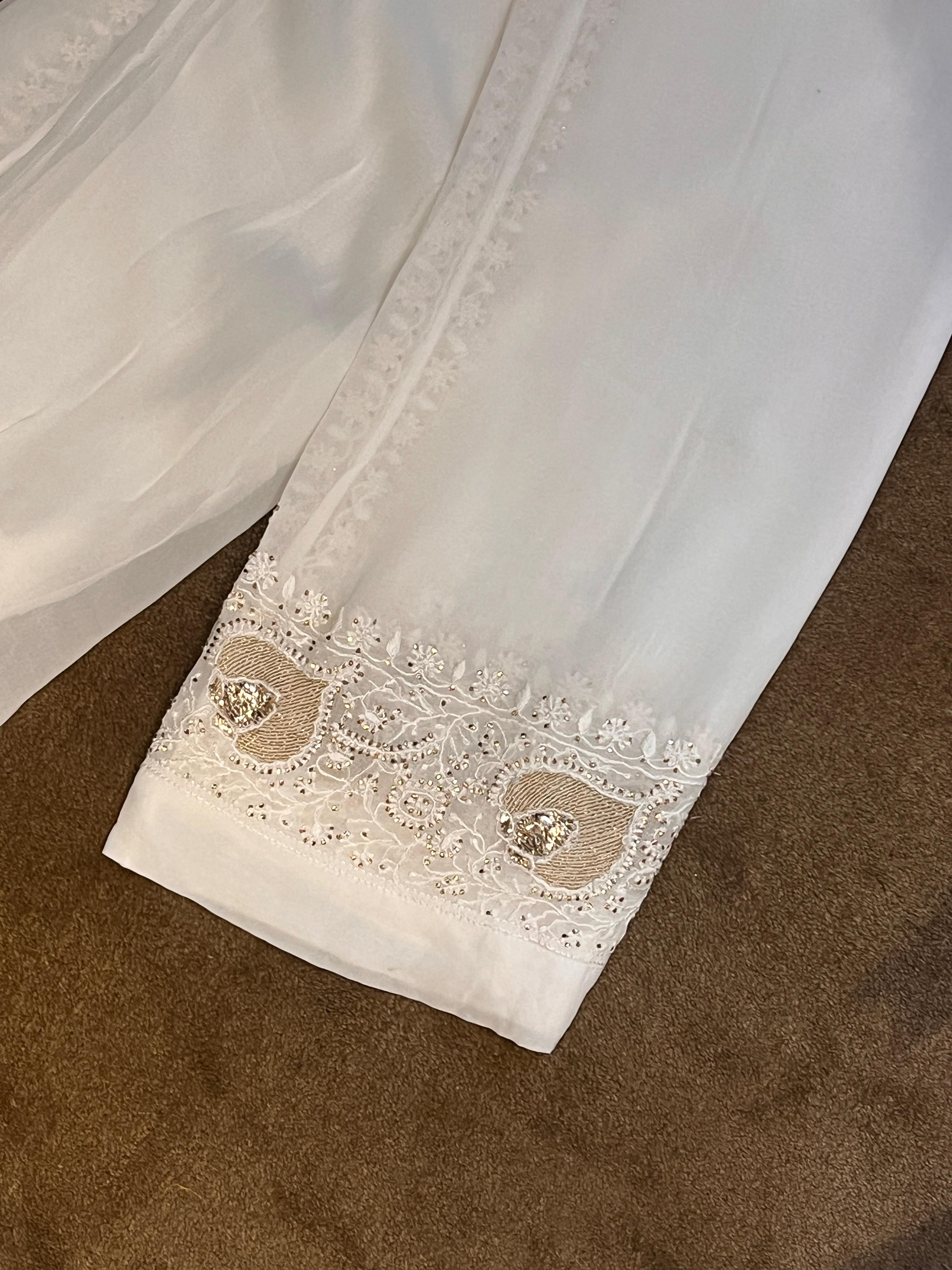 White Georgette Mukaish Chikankari Co-ord set