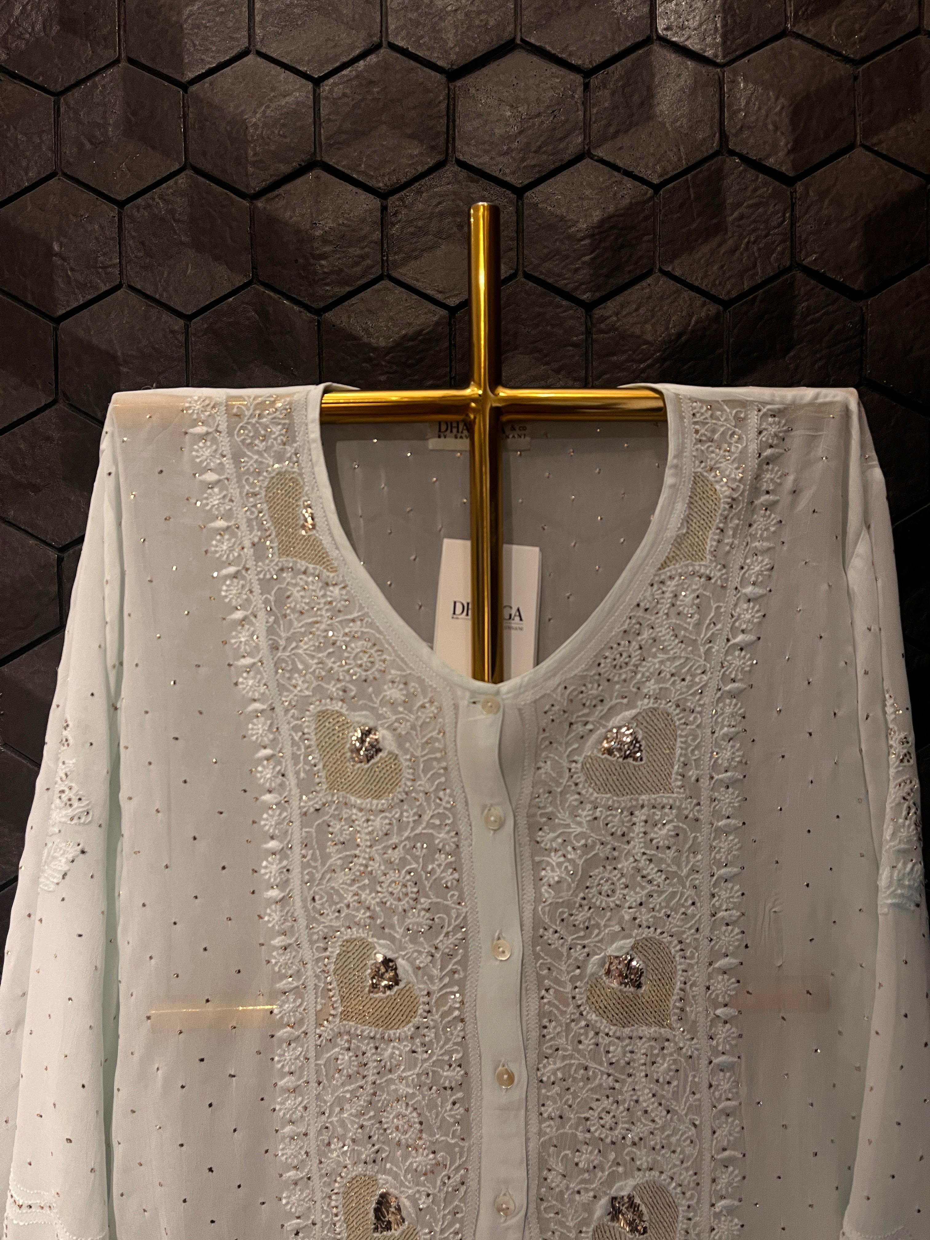 Blue Georgette Mukaish Chikankari Co-ord set