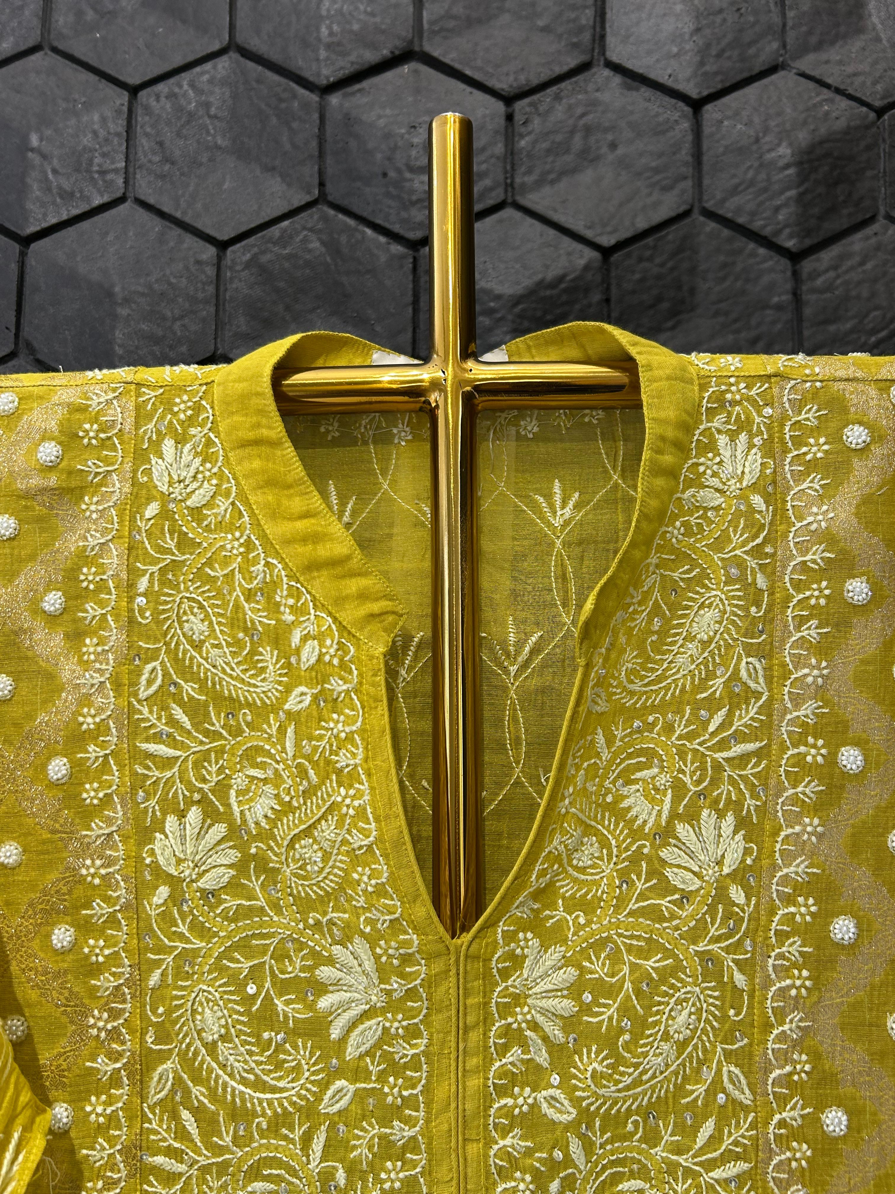 green tissue chikankari co-ord set