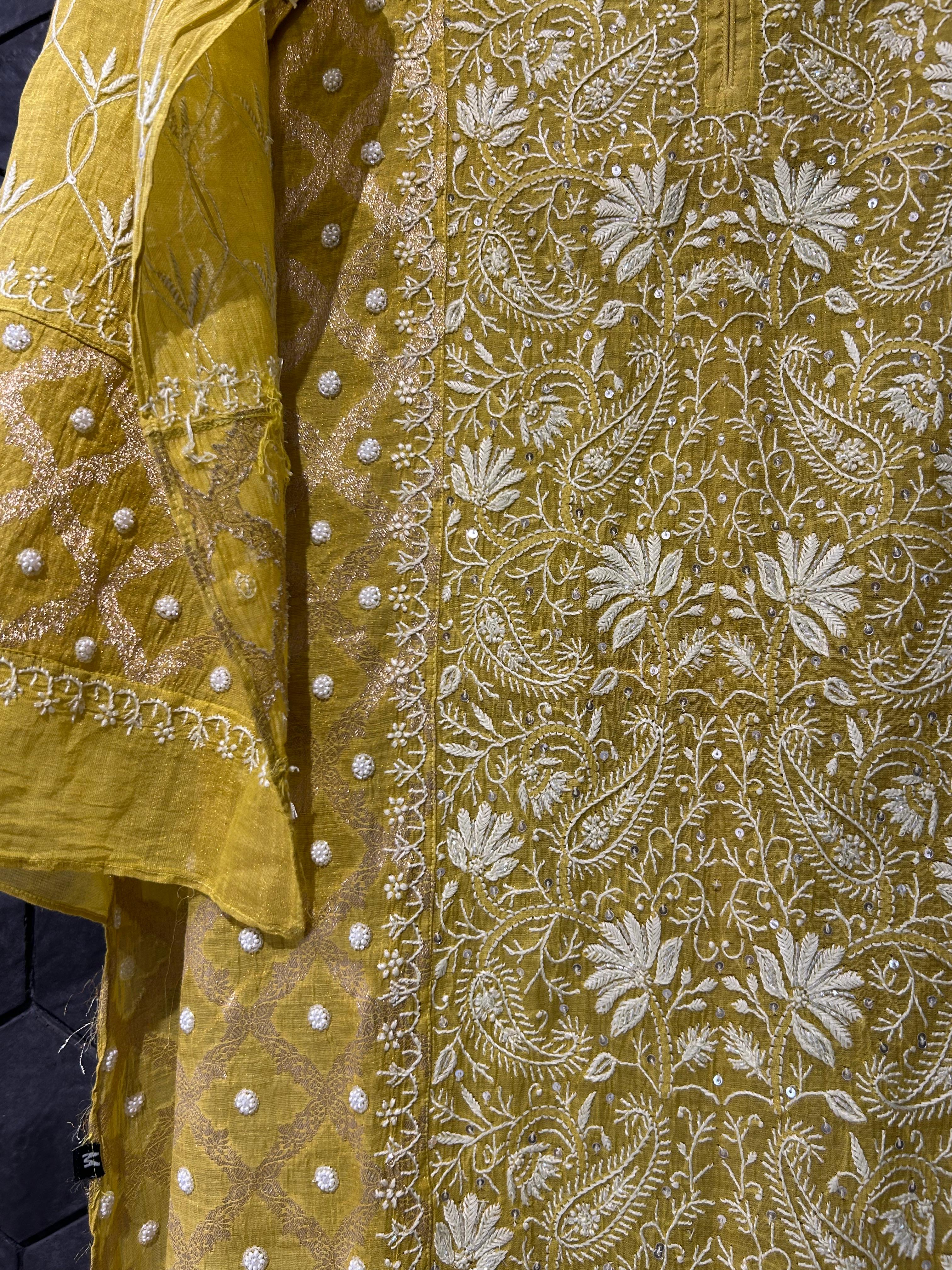 green tissue chikankari co-ord set