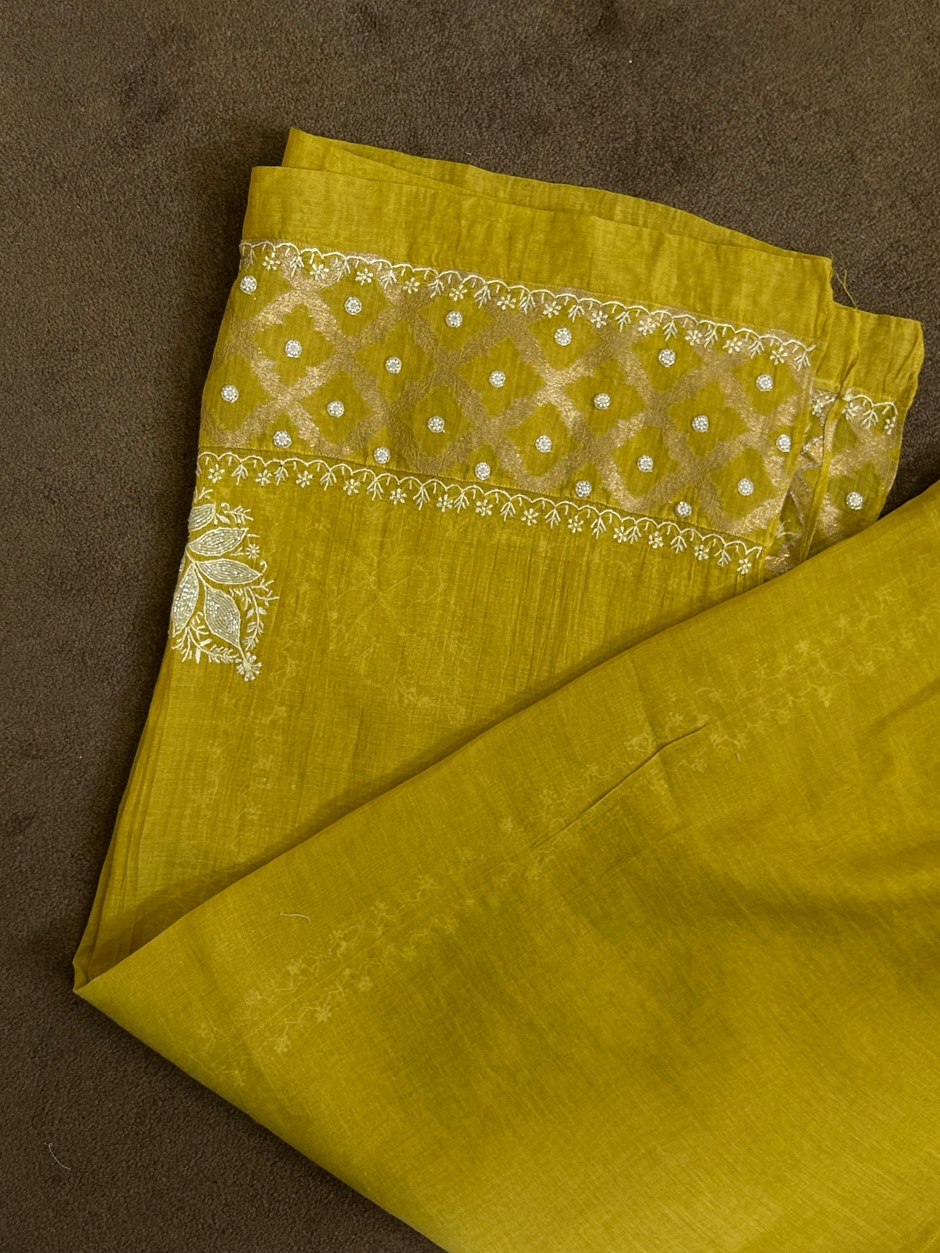 green tissue chikankari co-ord set