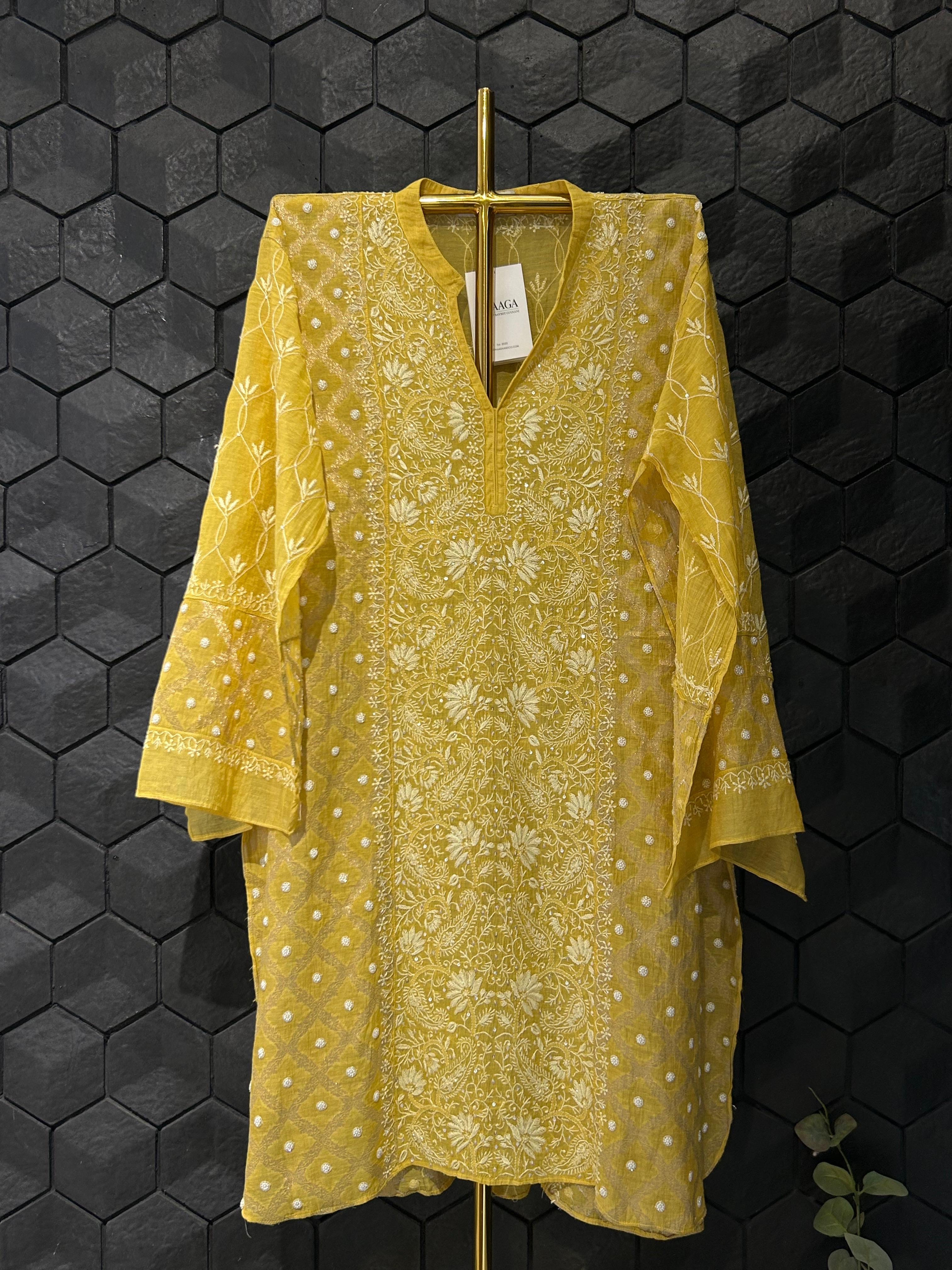 Yellow Tissue chikankari co-ord set