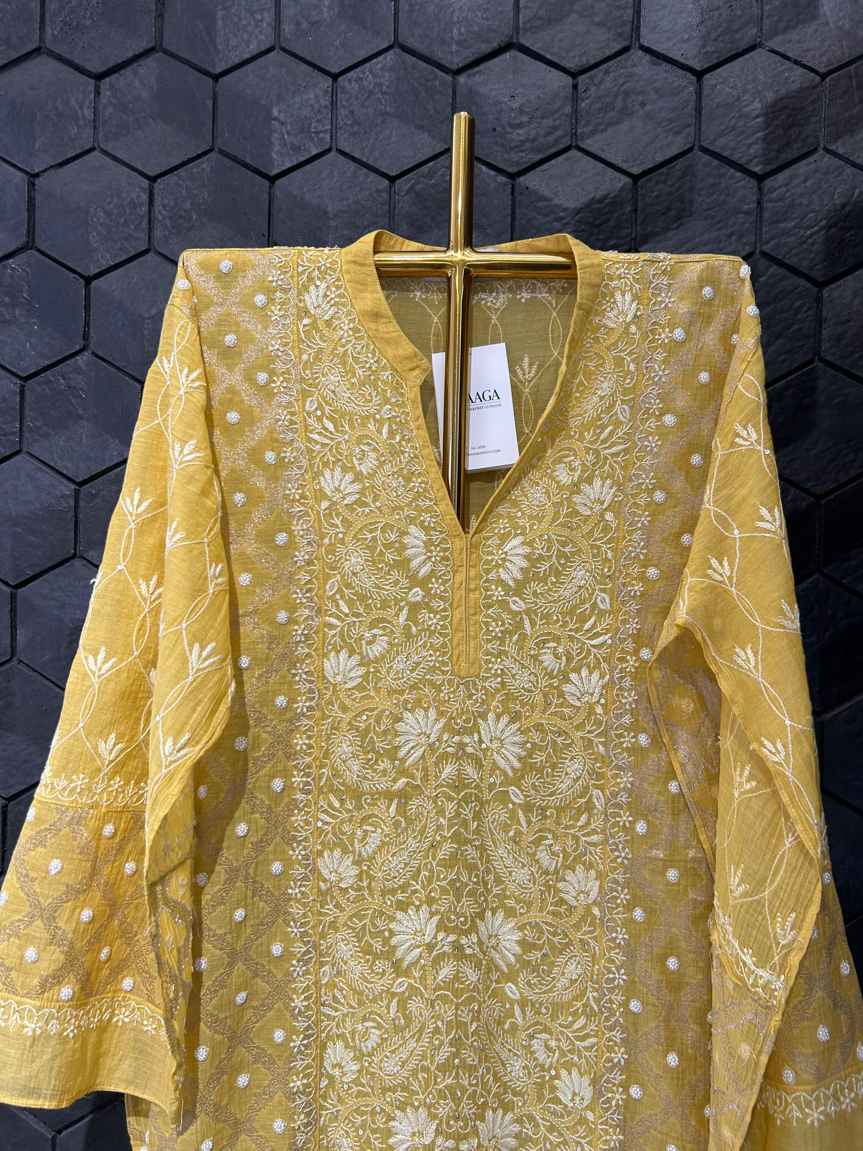 Yellow Tissue chikankari co-ord set