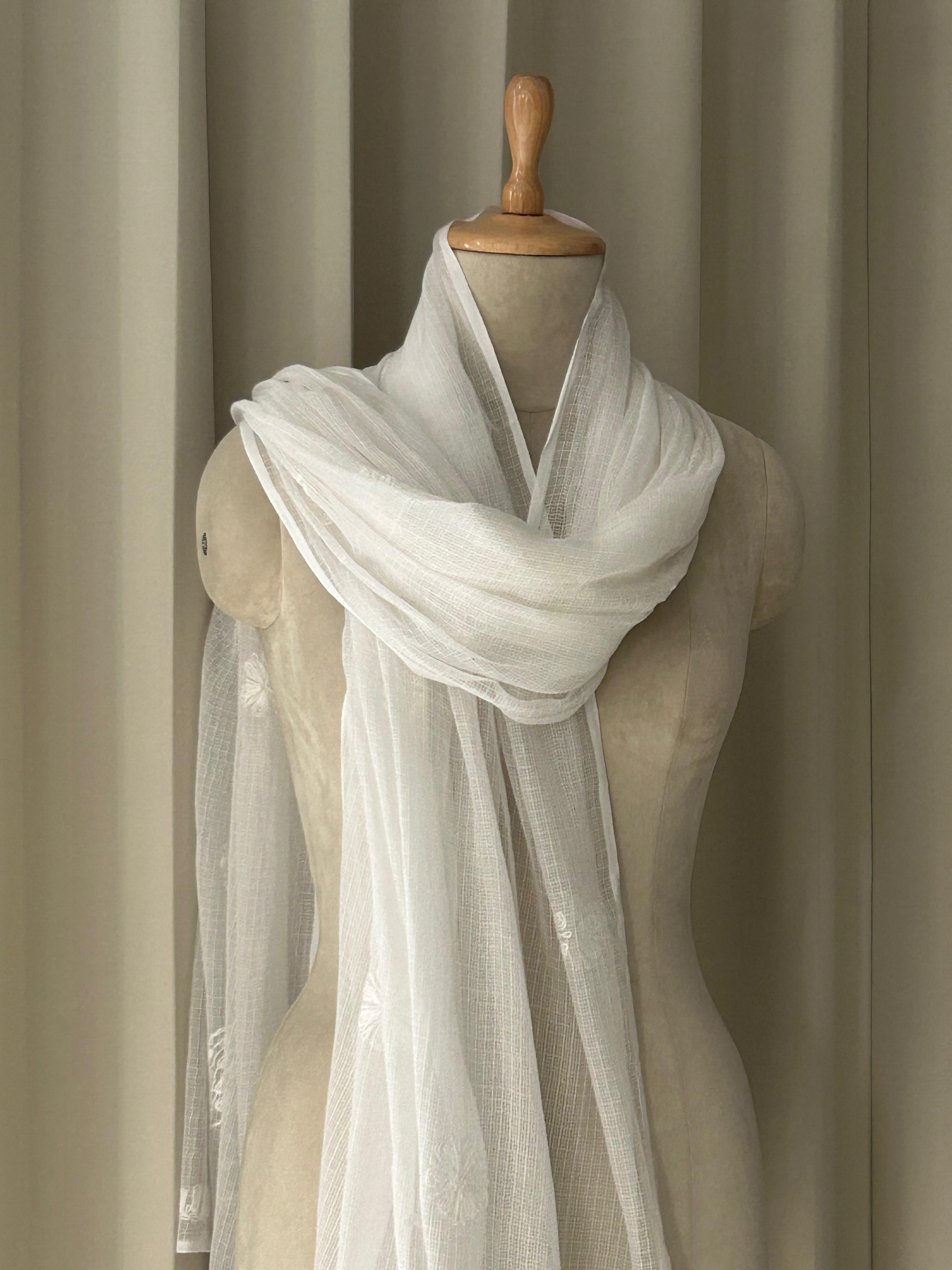 White Kota Chikankari Dupatta