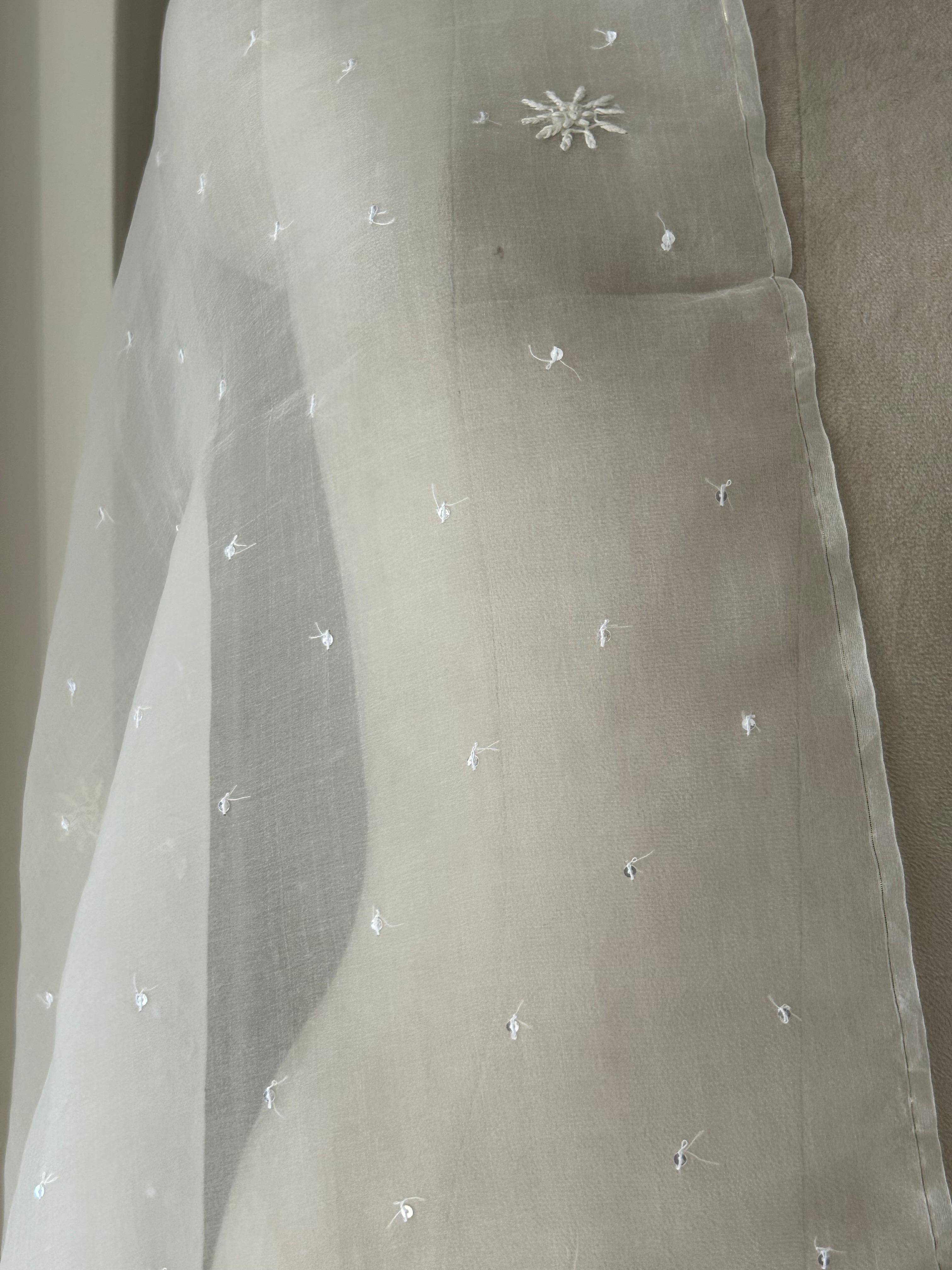 White Organza Chikankari Dupatta