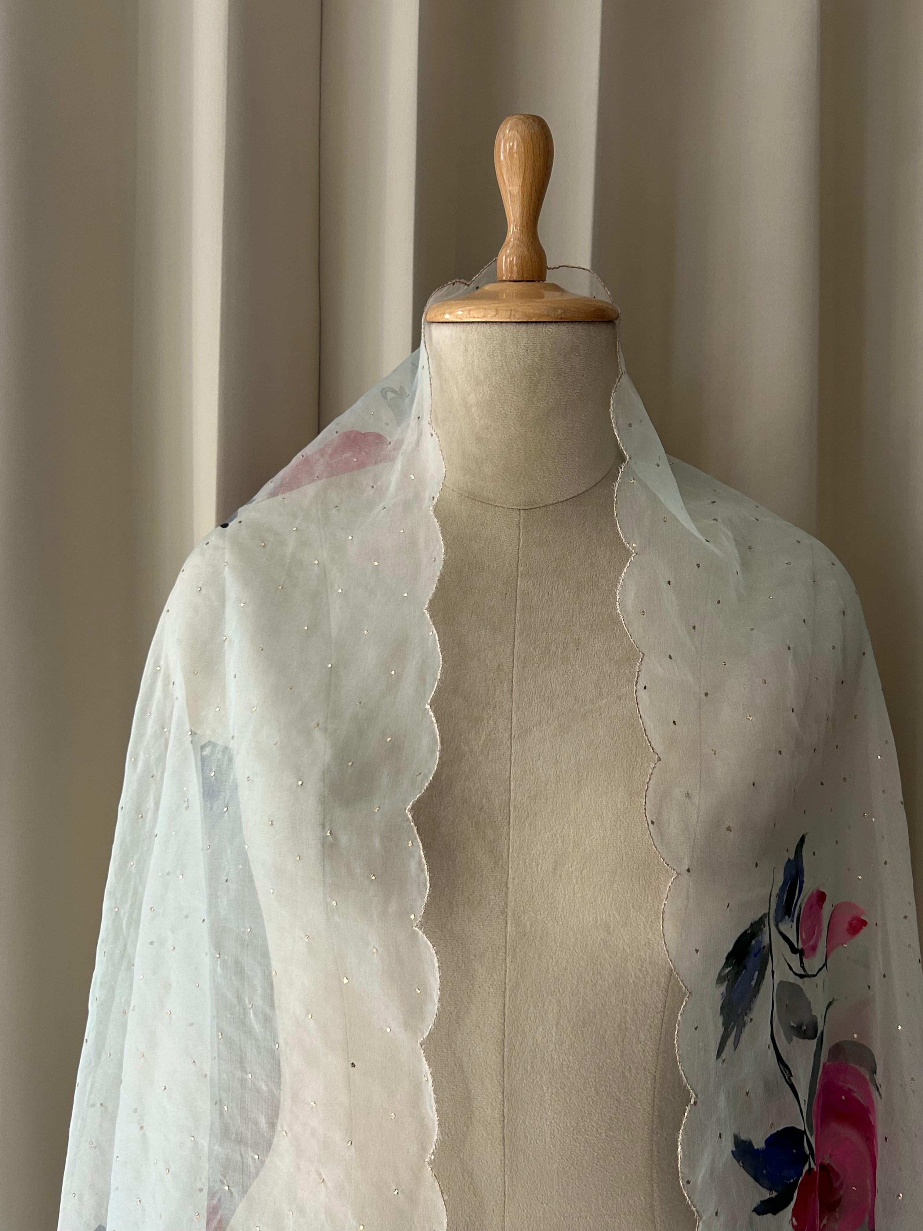 Blue organza dupatta