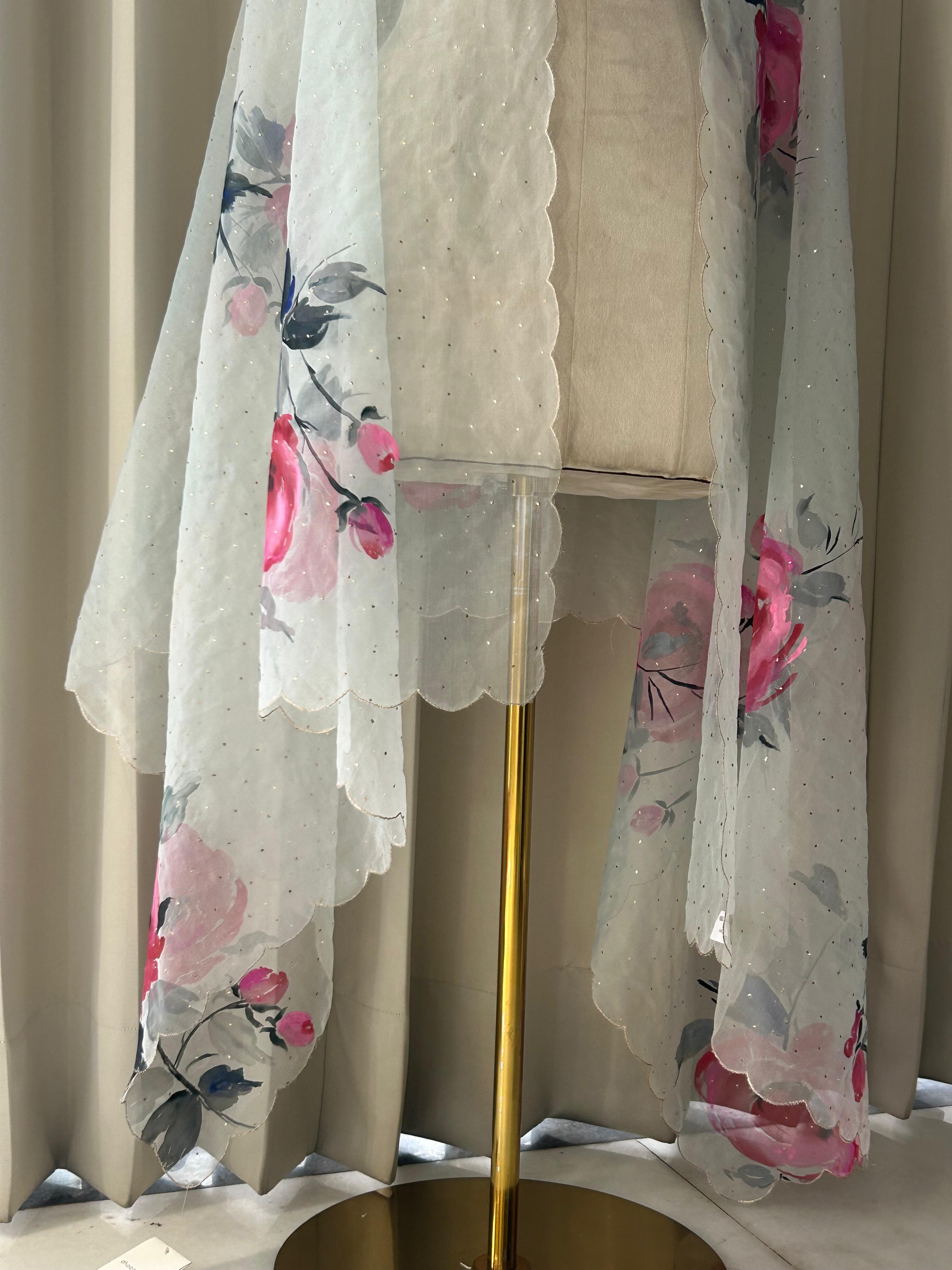 Blue organza dupatta