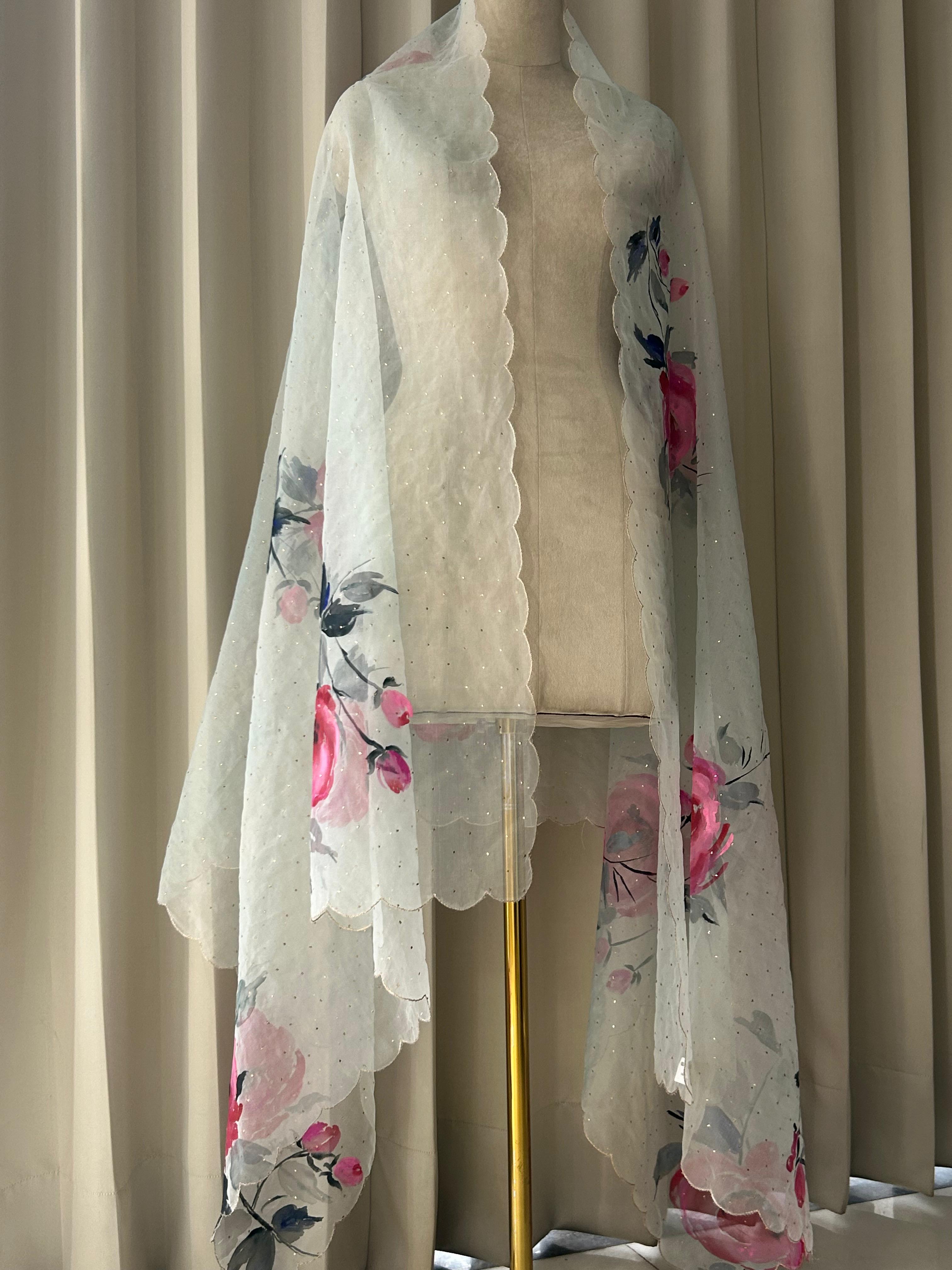 Blue organza dupatta