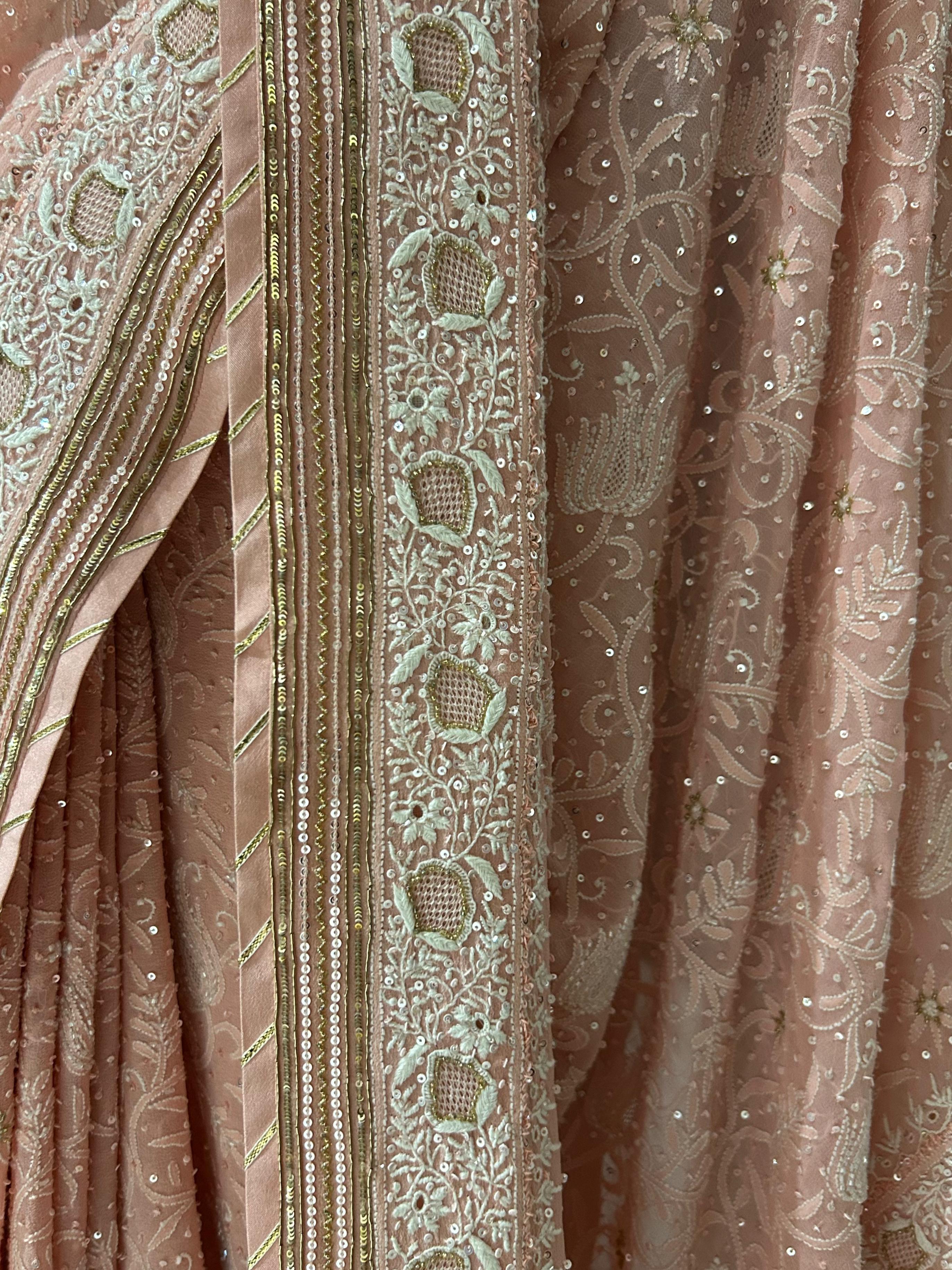 Pink ek-taar Georgette chikankari saree
