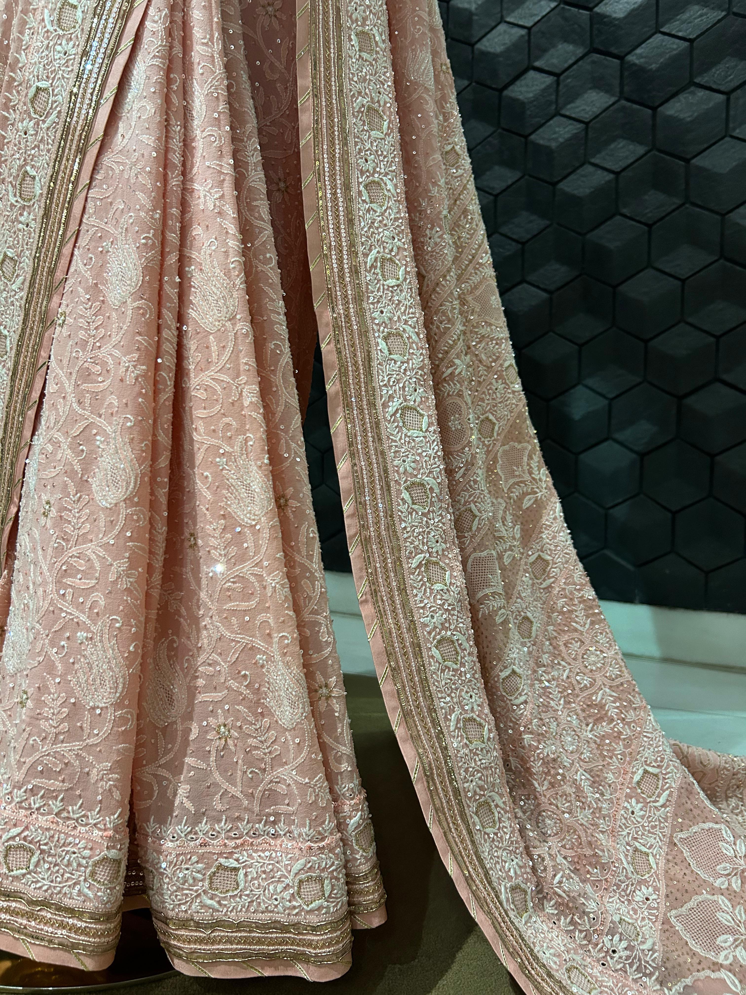 Pink ek-taar Georgette chikankari saree