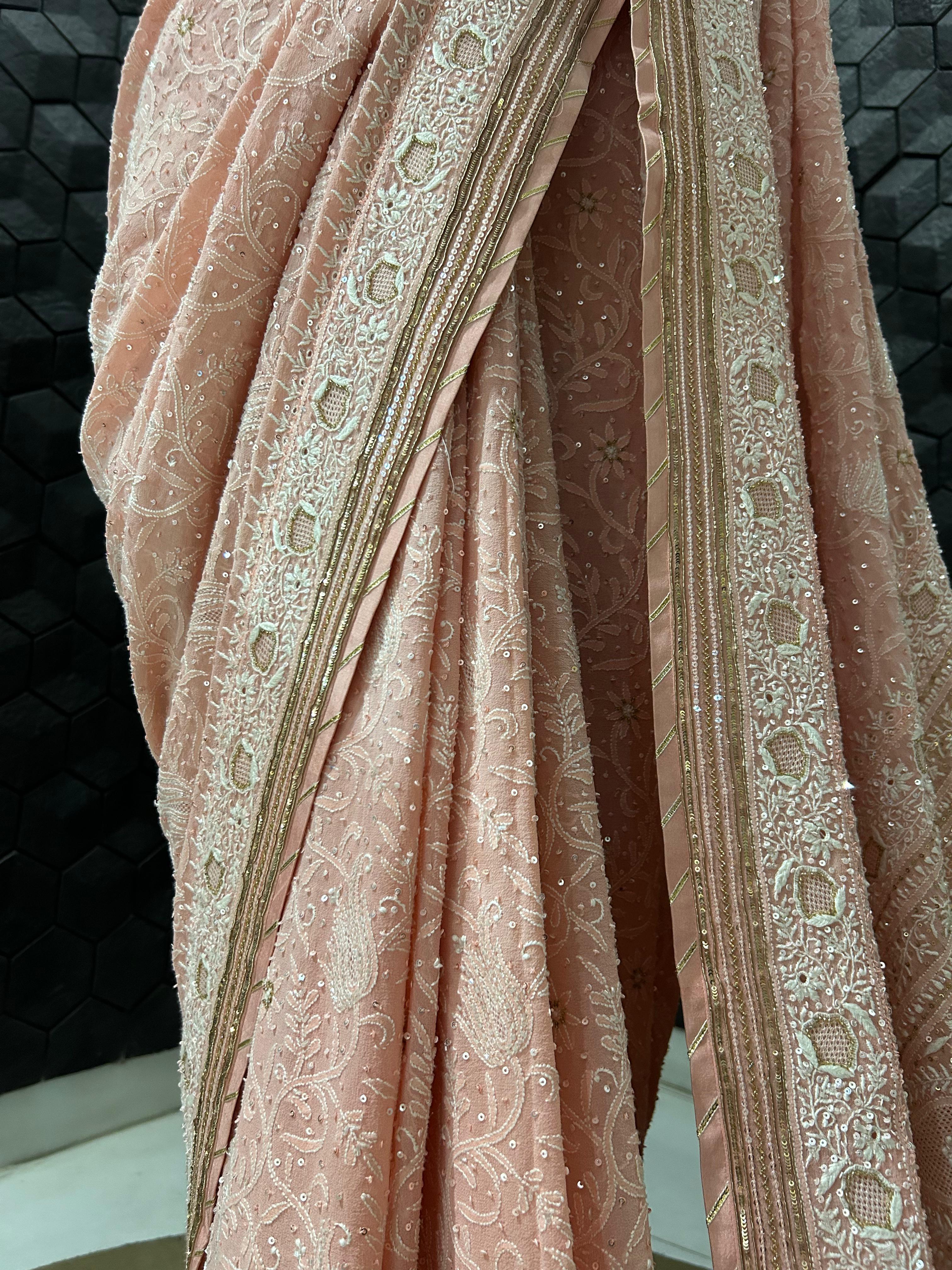 Pink ek-taar Georgette chikankari saree