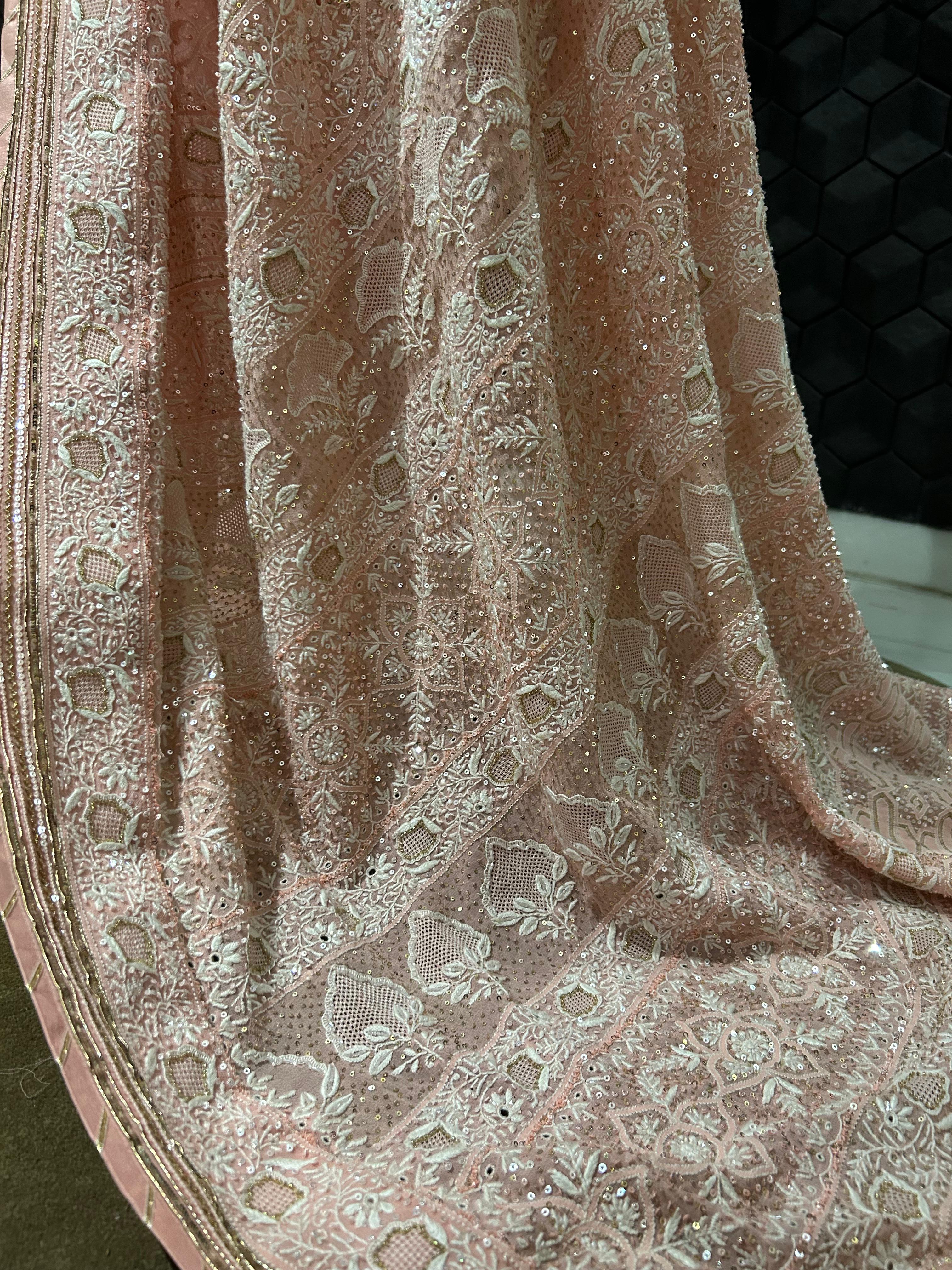 Pink ek-taar Georgette chikankari saree