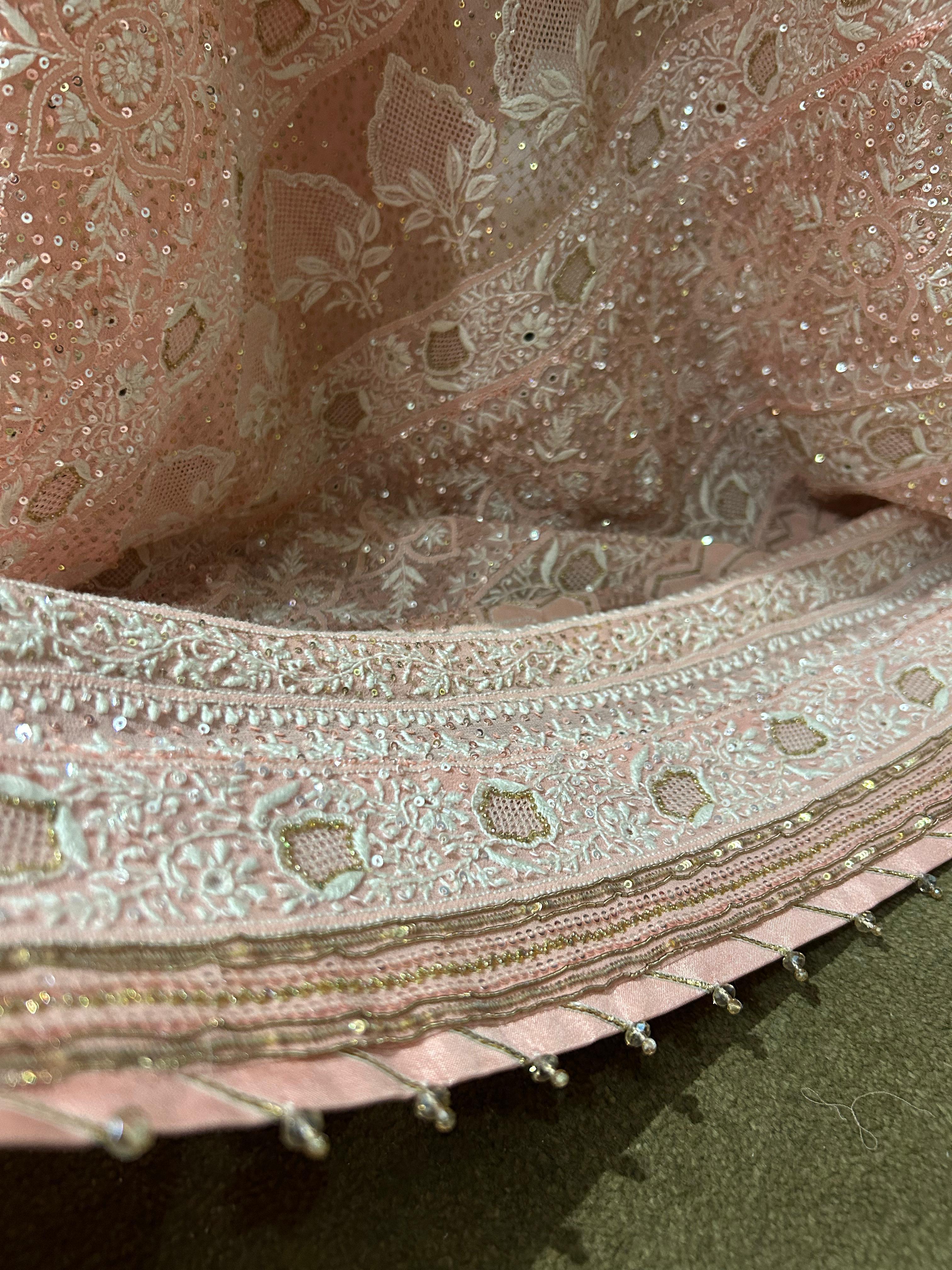 Pink ek-taar Georgette chikankari saree