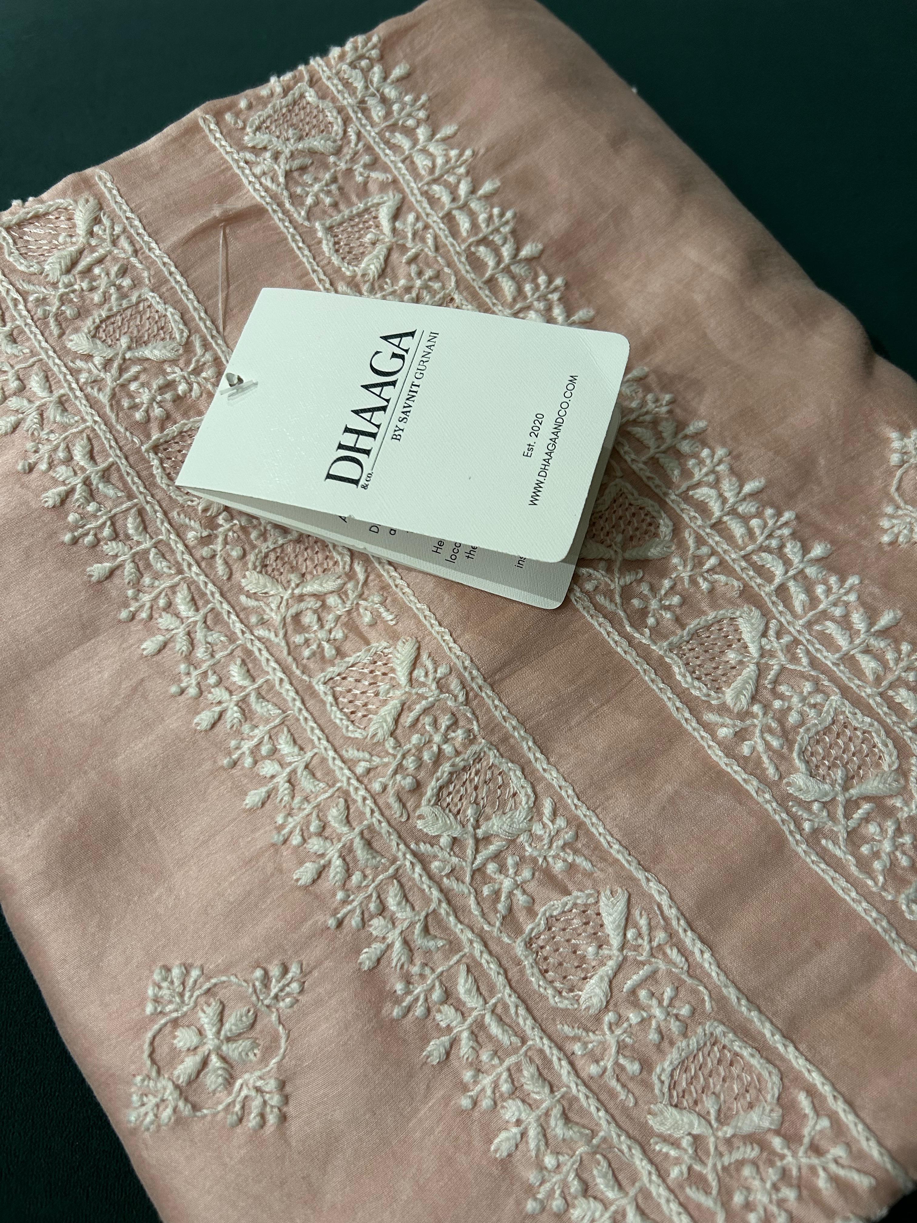 Pink Chanderi Chikankari Mens kurta