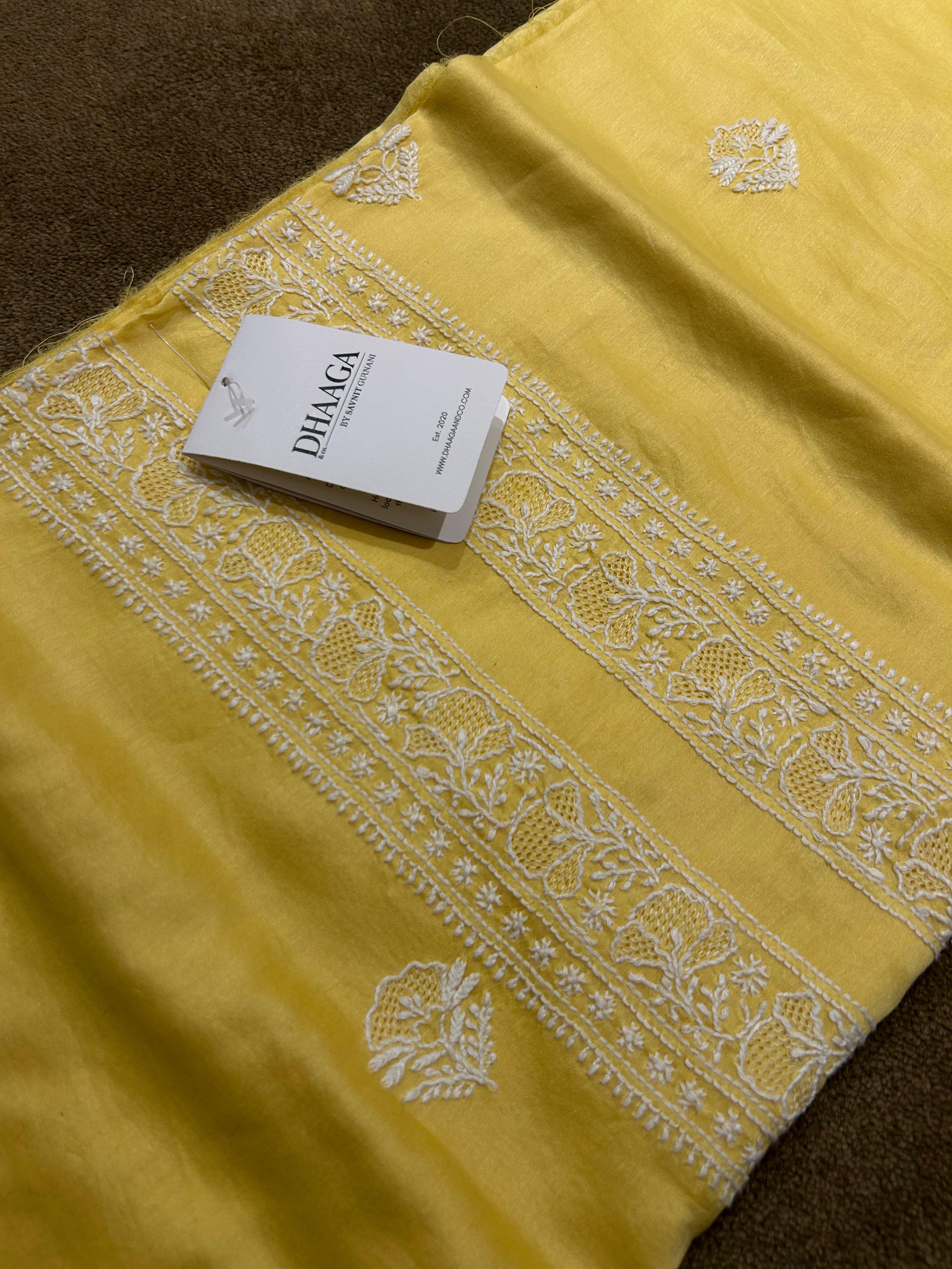 Yellow Chanderi Chikankari Mens kurta