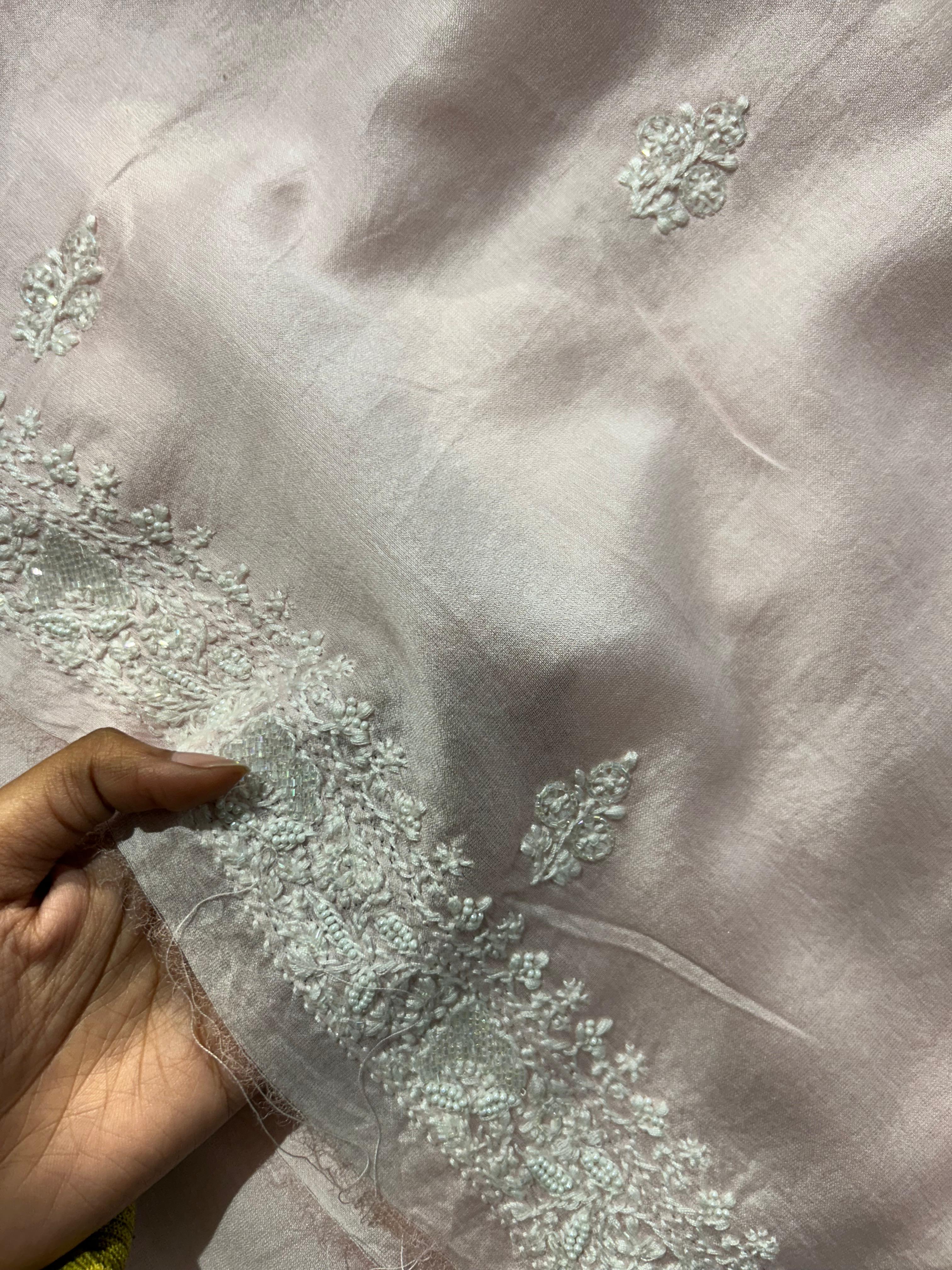 Pink Chanderi Chikankari Mens Kurta