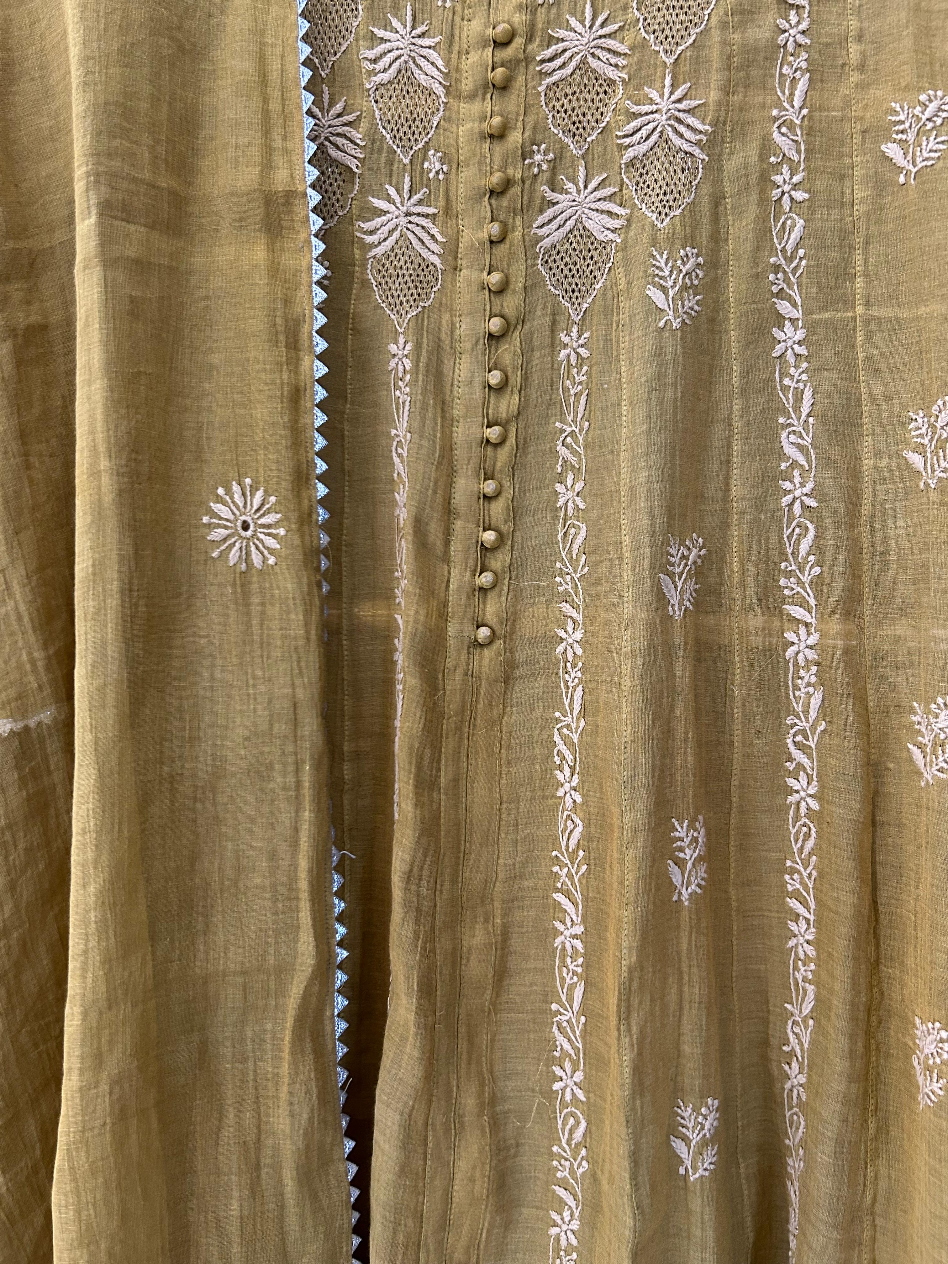 Green tissue chikankari anarkali set