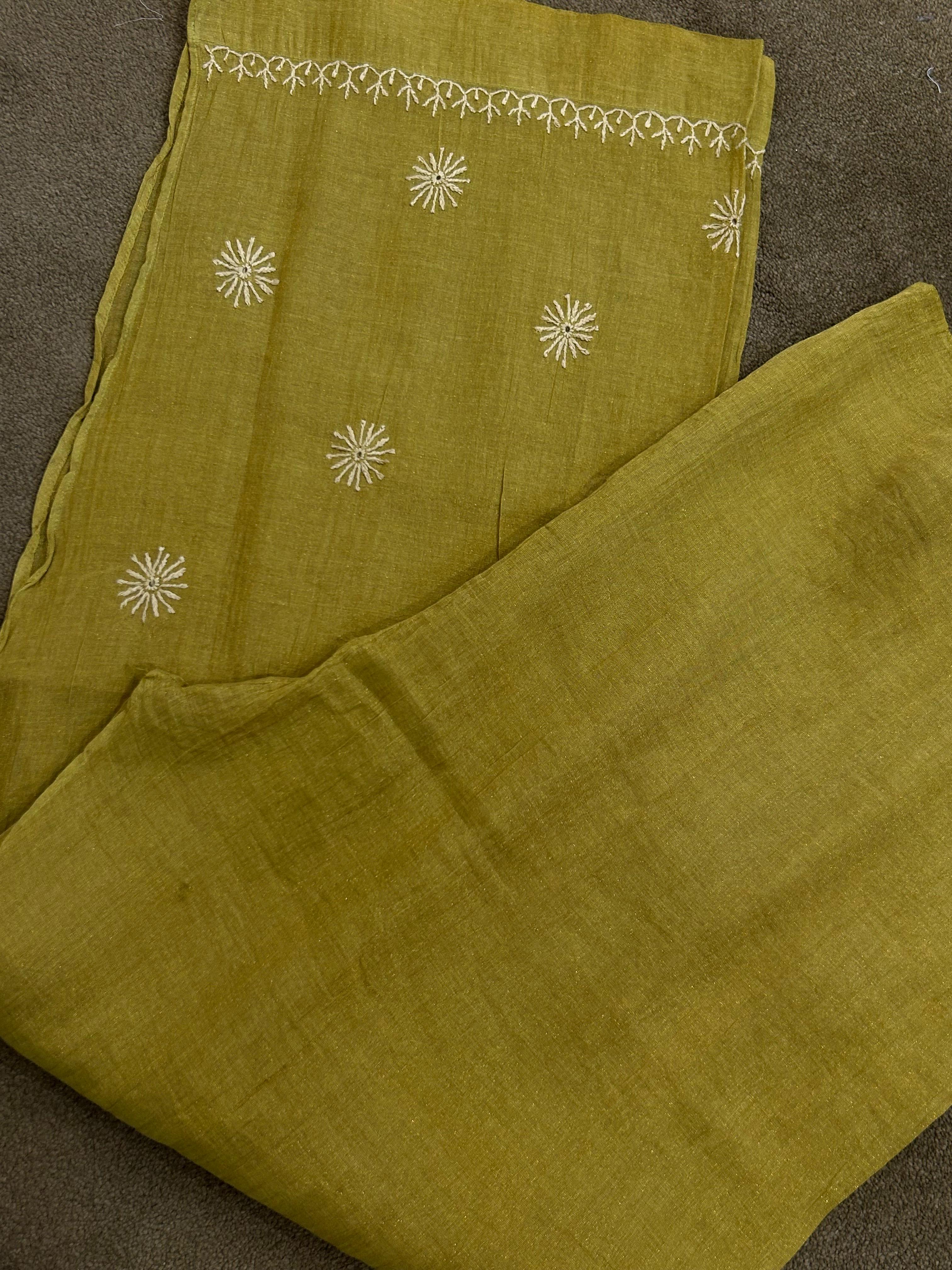 Green tissue chikankari anarkali set