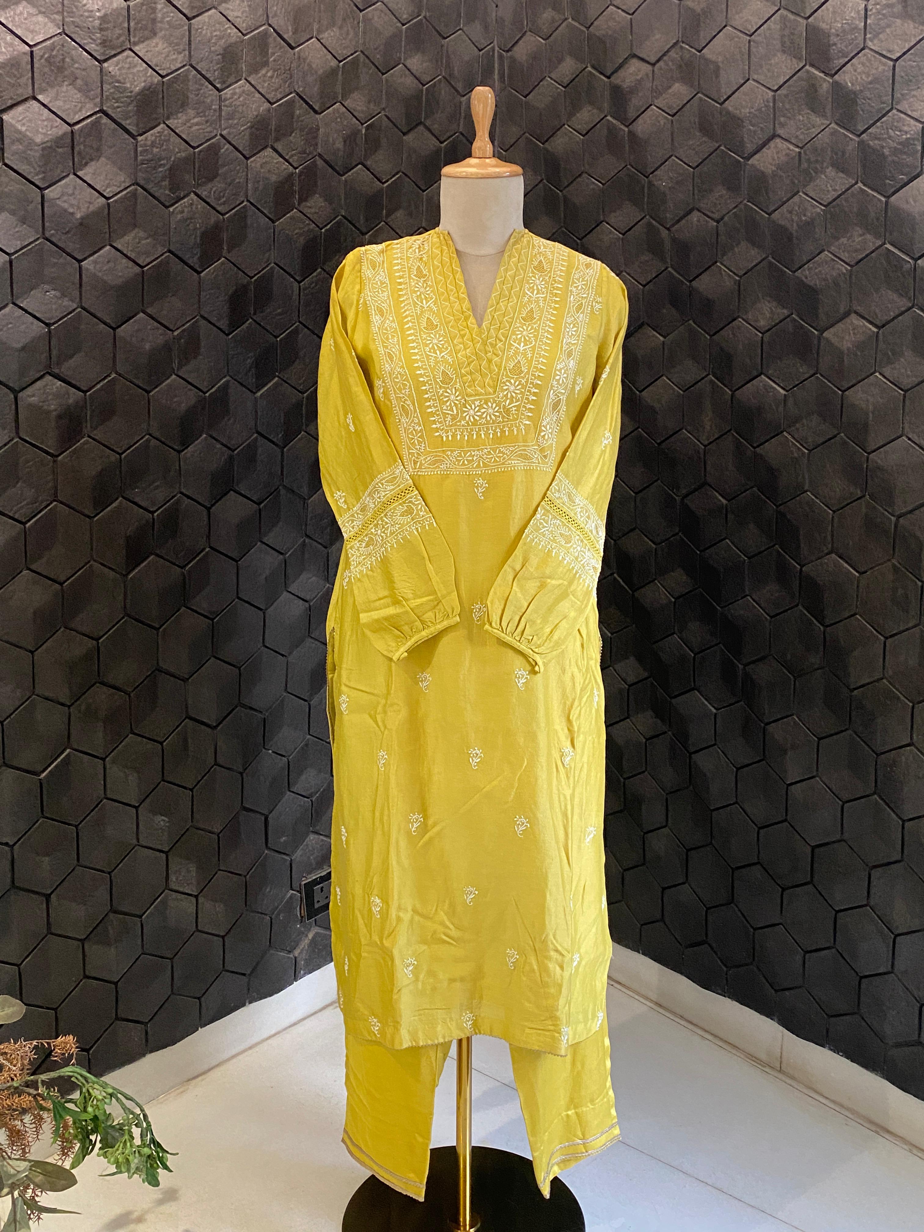 Green Chanderi Chikankari Co-ord Set