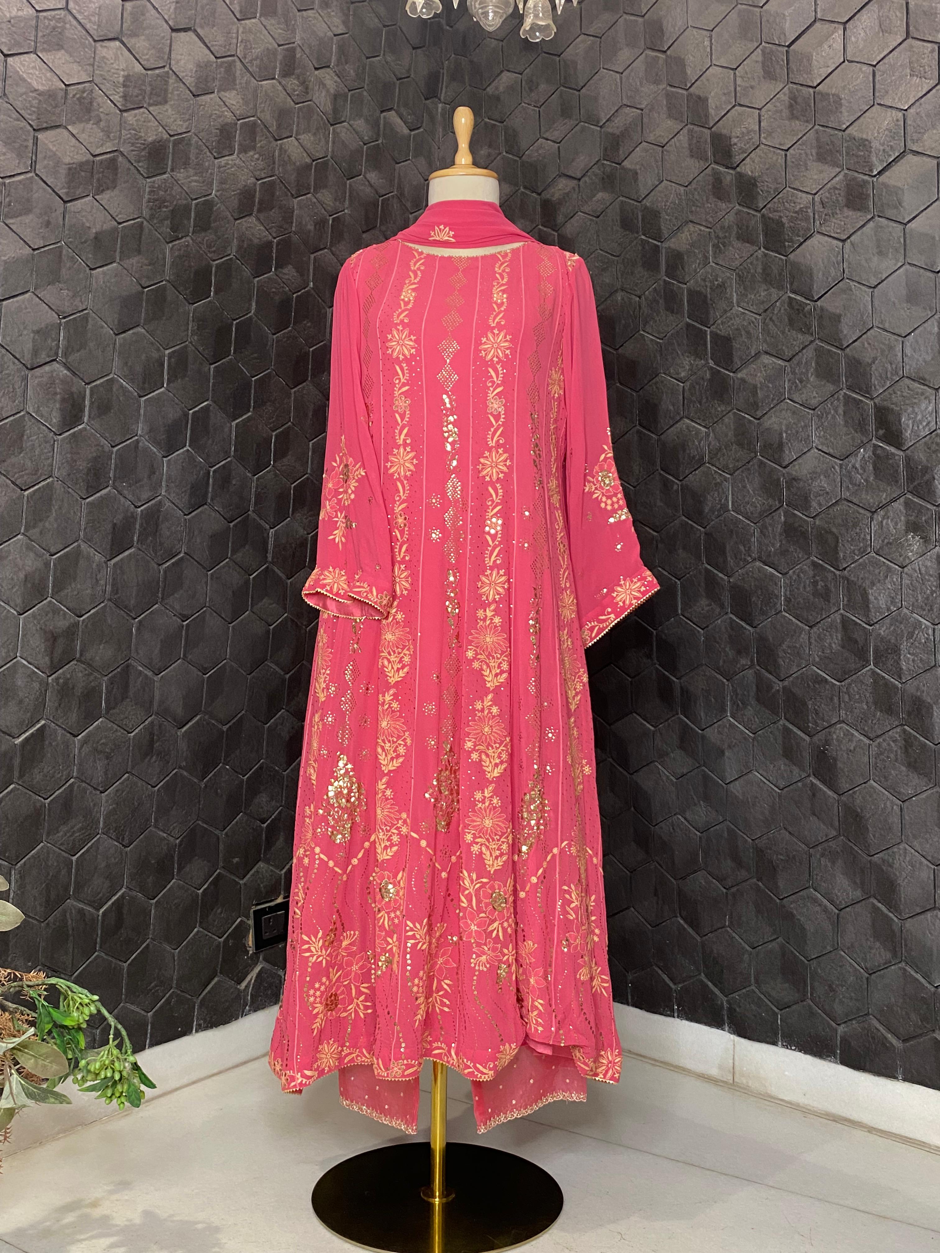 Magenta Georgette Mukaish Anarkali Set