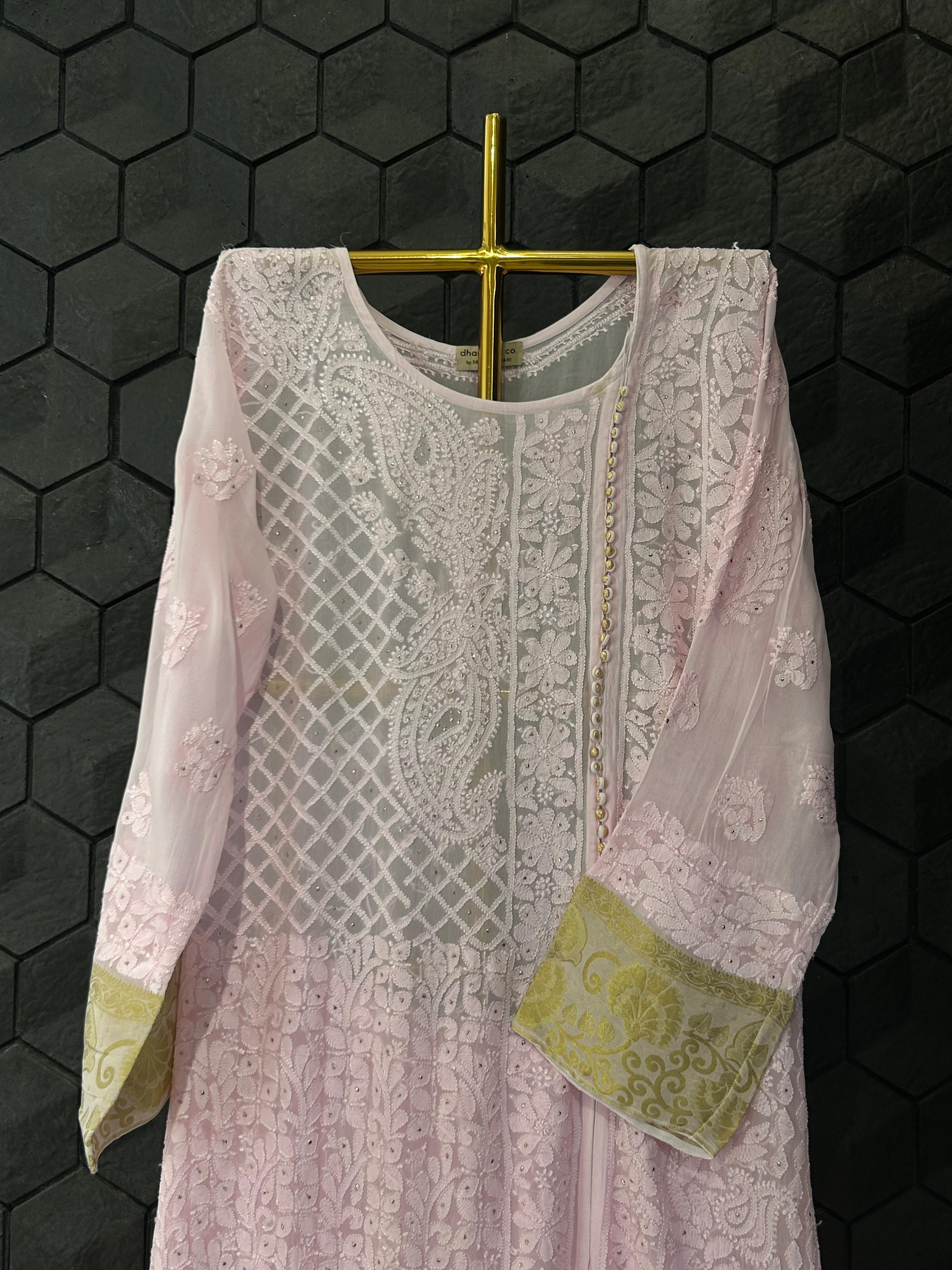 Pink Viscose chikankari sharara set
